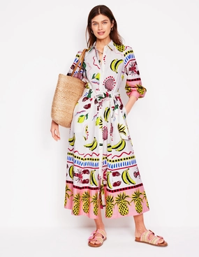 Winter Proof Clara Linen Blend Shirt Dress-Multi, Tropical Bonanza