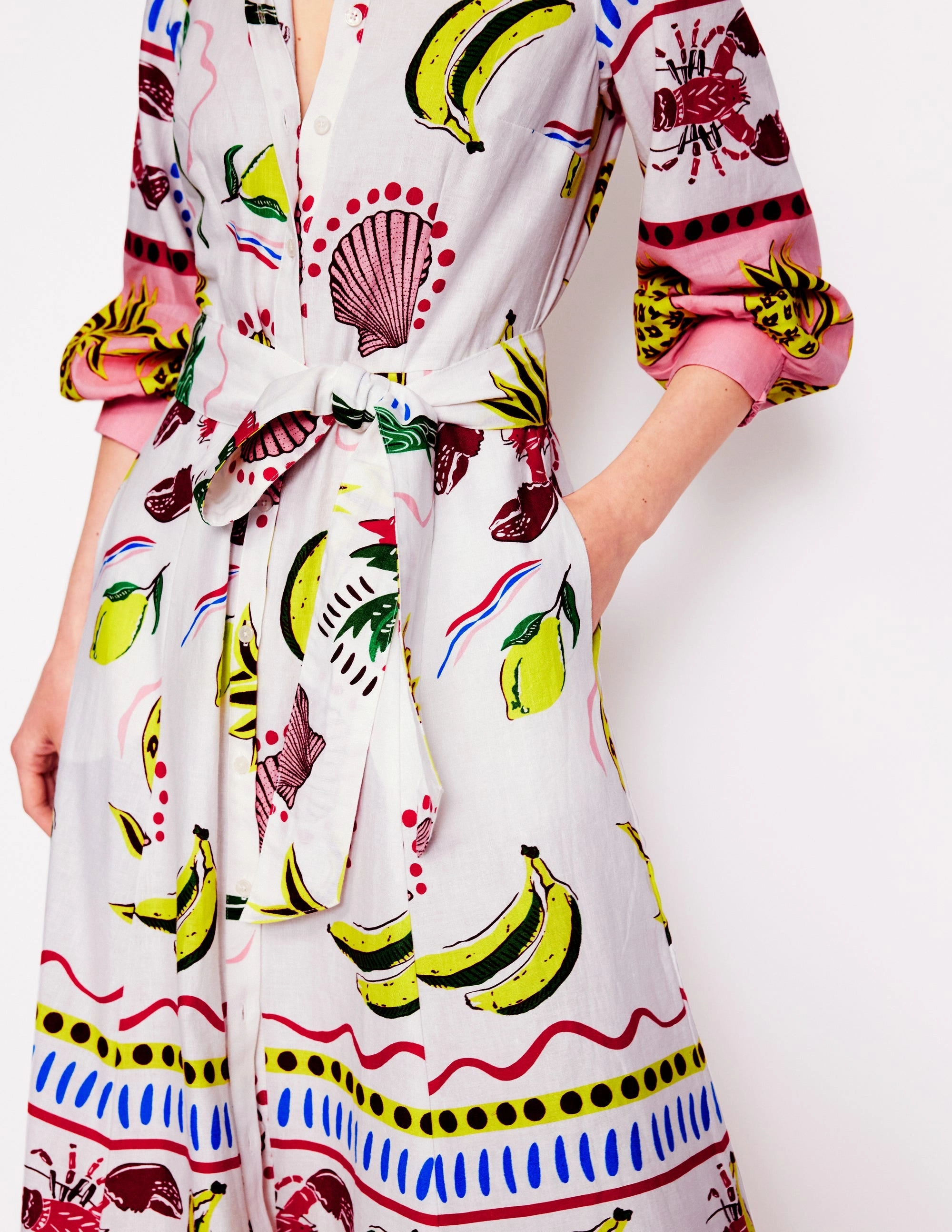 Convertible-Style Clara Linen Blend Shirt Dress-Multi, Tropical Bonanza