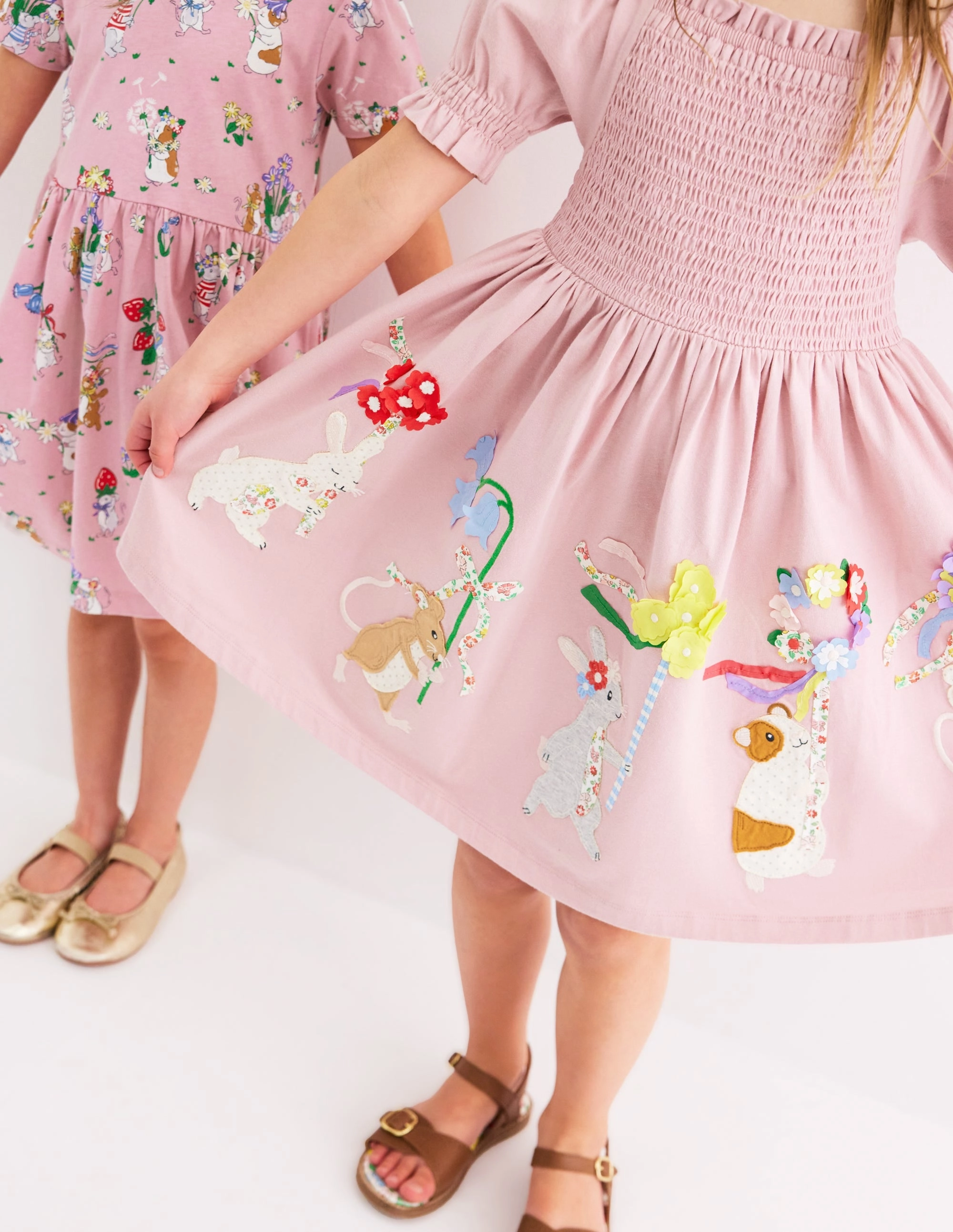 Clare Shirred Appliqu?? Dress-Vintage Pink May Day Animals Perfectly Fit Look