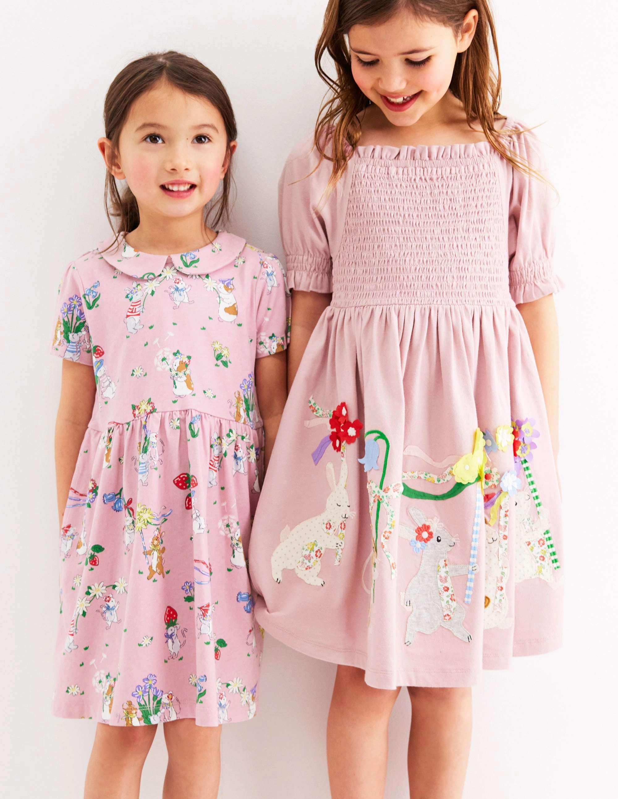 Clare Shirred Appliqu?? Dress-Vintage Pink May Day Animals Cool Structure Soft Shine