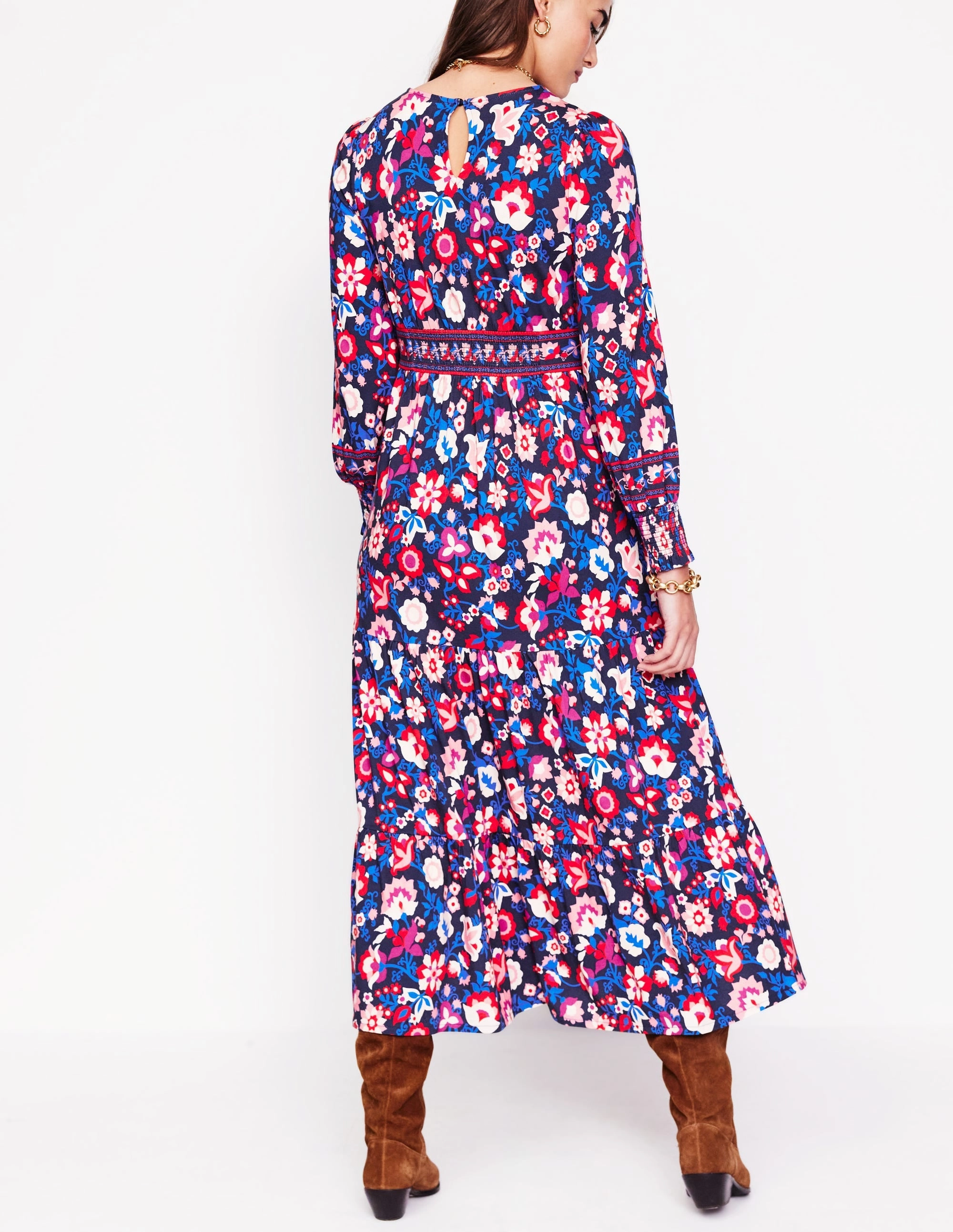 Tabitha Tiered Jersey Dress-College Navy, Garden Vine Sleek Volume Formal Outfit