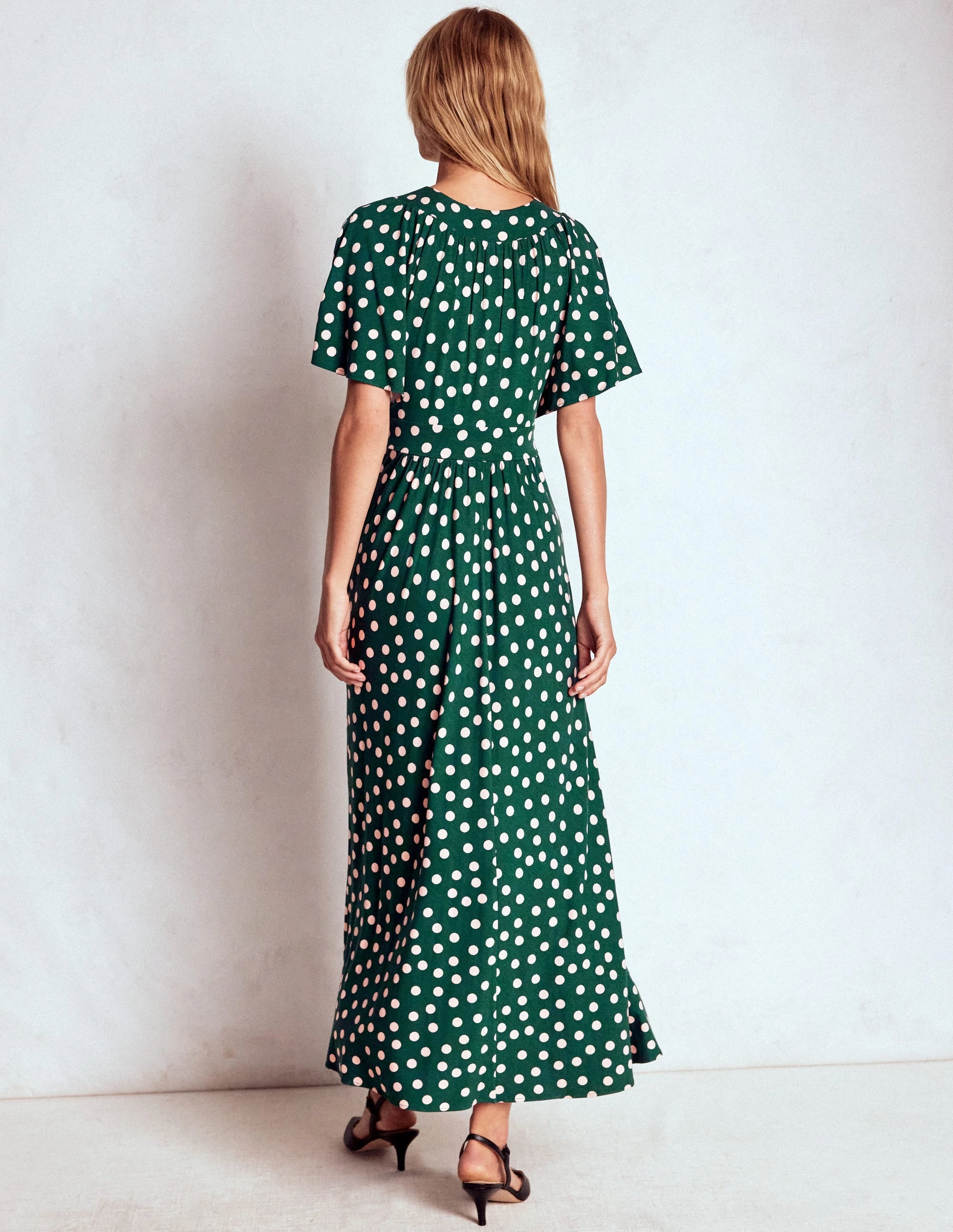 Effortless Wear Yoke Panel Maxi Dress-Emerald Night, Painted Dot