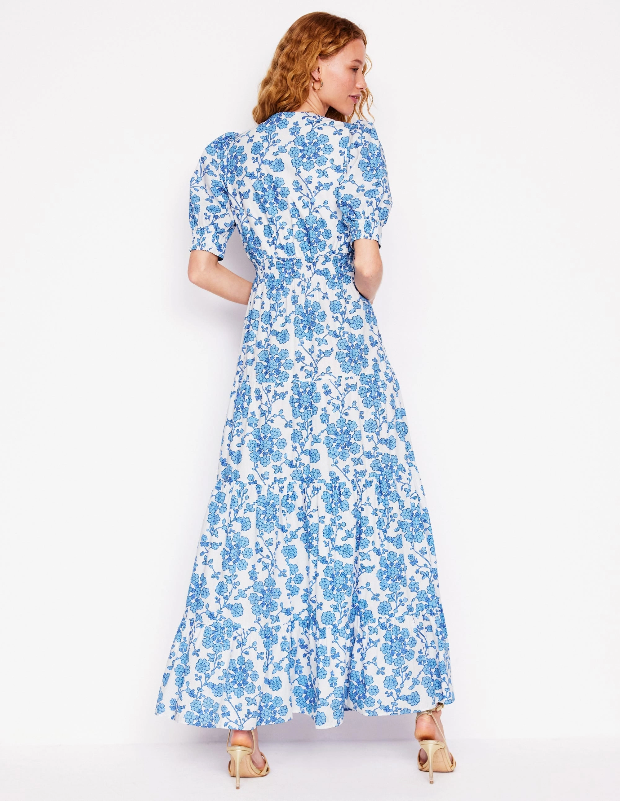 Bella Puff Sleeve Maxi Dress-Ivory, Trailing Yarrow Slim Silhouette