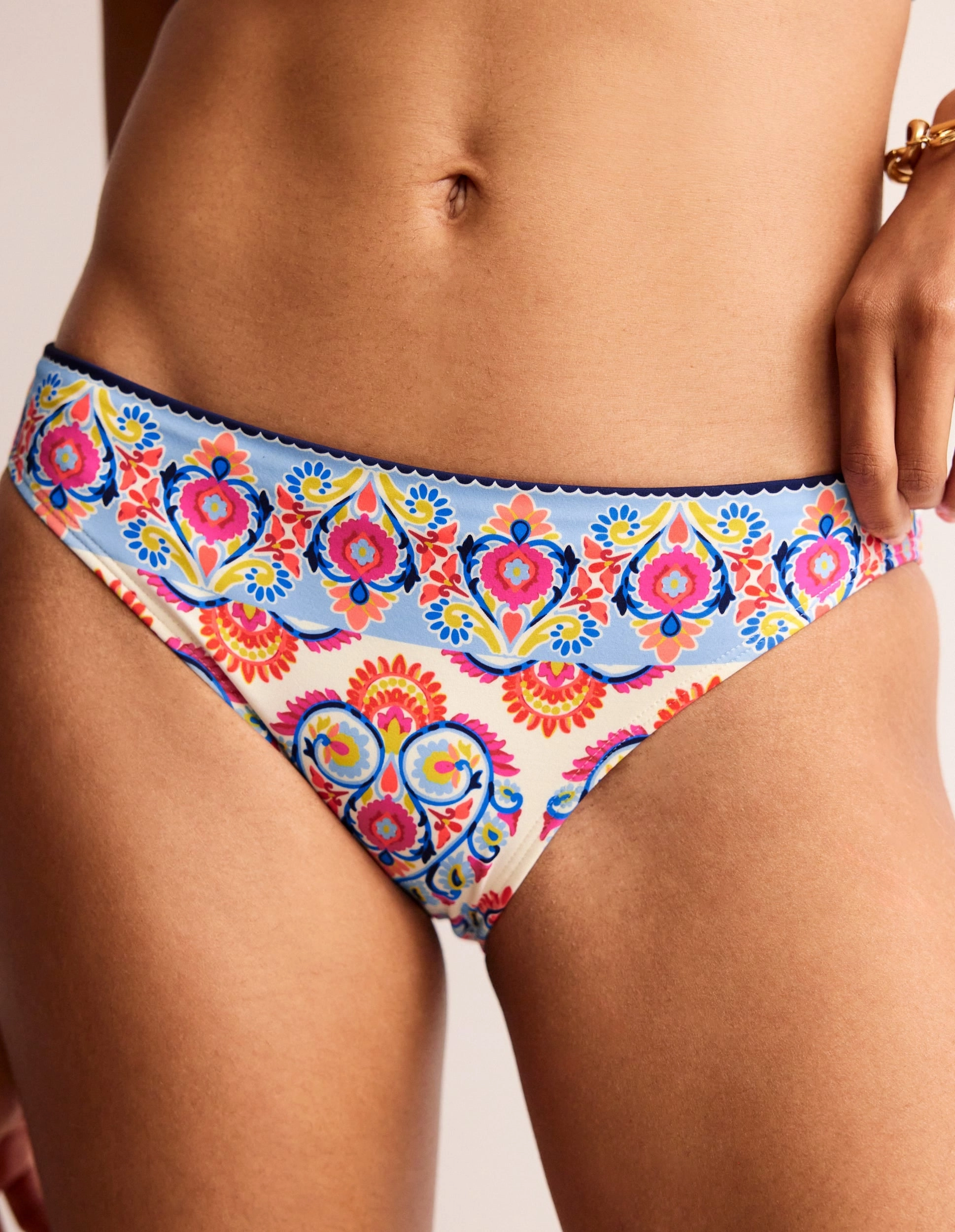 Double Layered Durability Classic Bikini Bottoms-Ivory, Flora Stamp