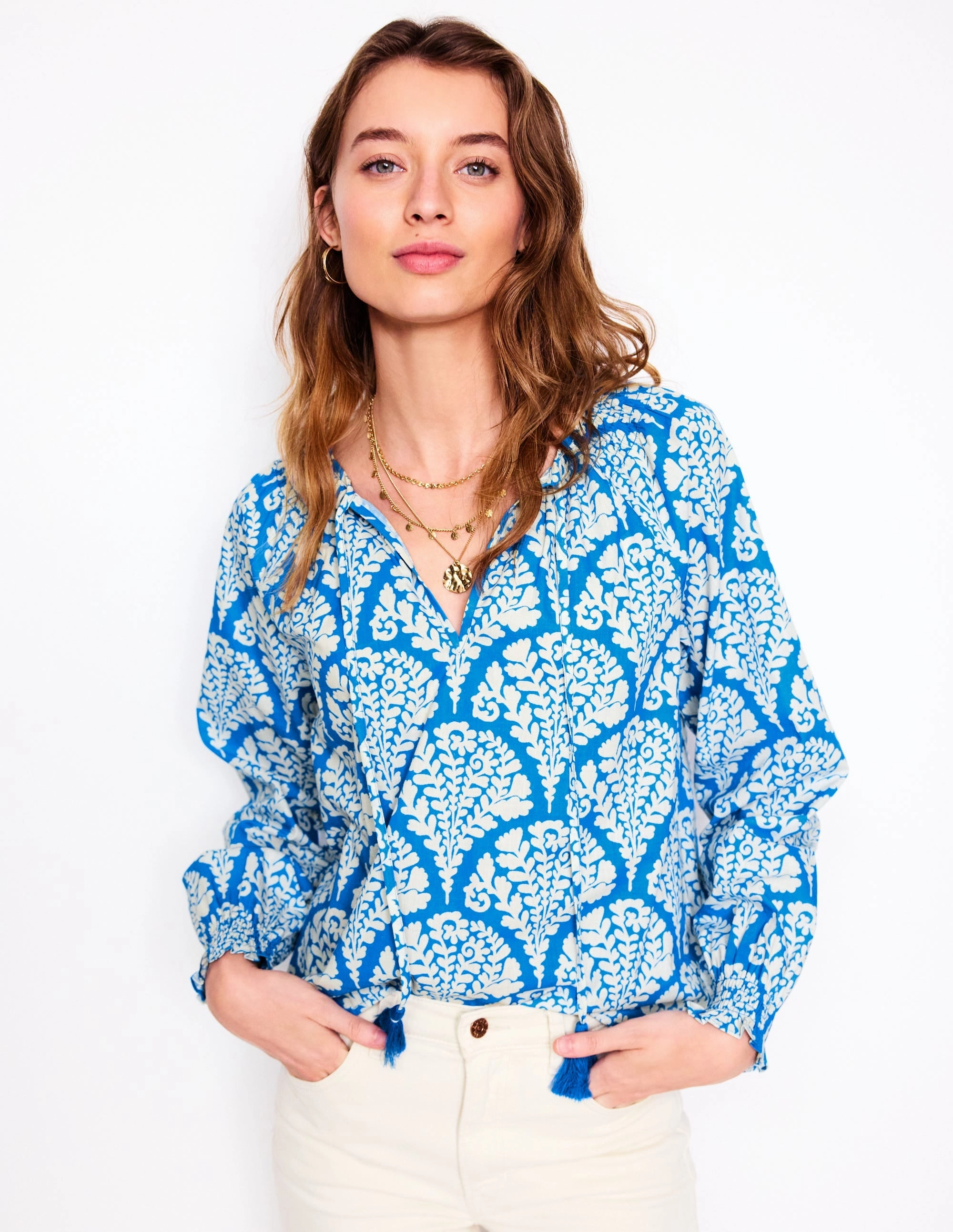 Anti Pilling Fabric easygoing look Easy Cotton Blouse-Cerulean Blue, Blossomy