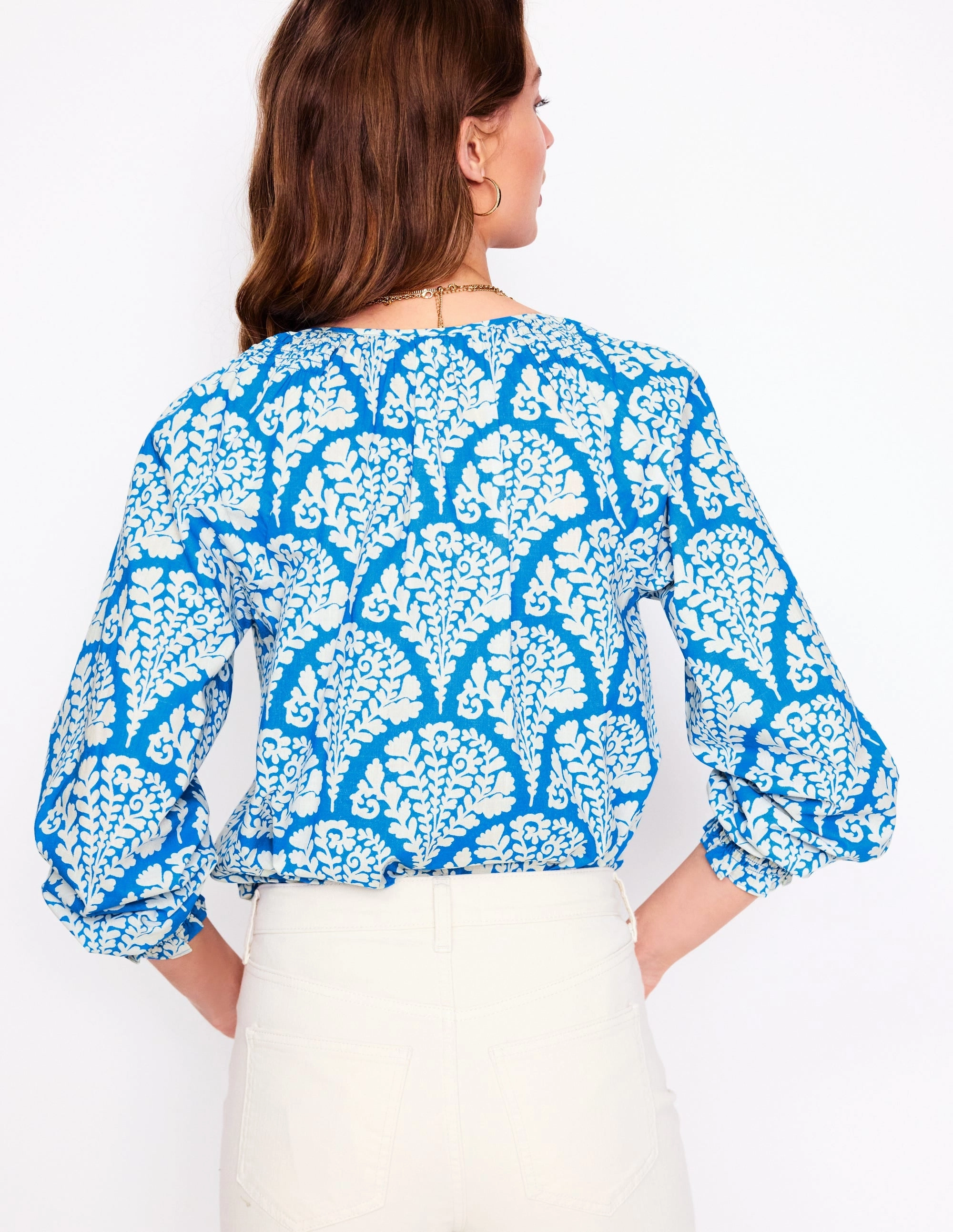 Easy Cotton Blouse-Cerulean Blue, Blossomy informal gathering
