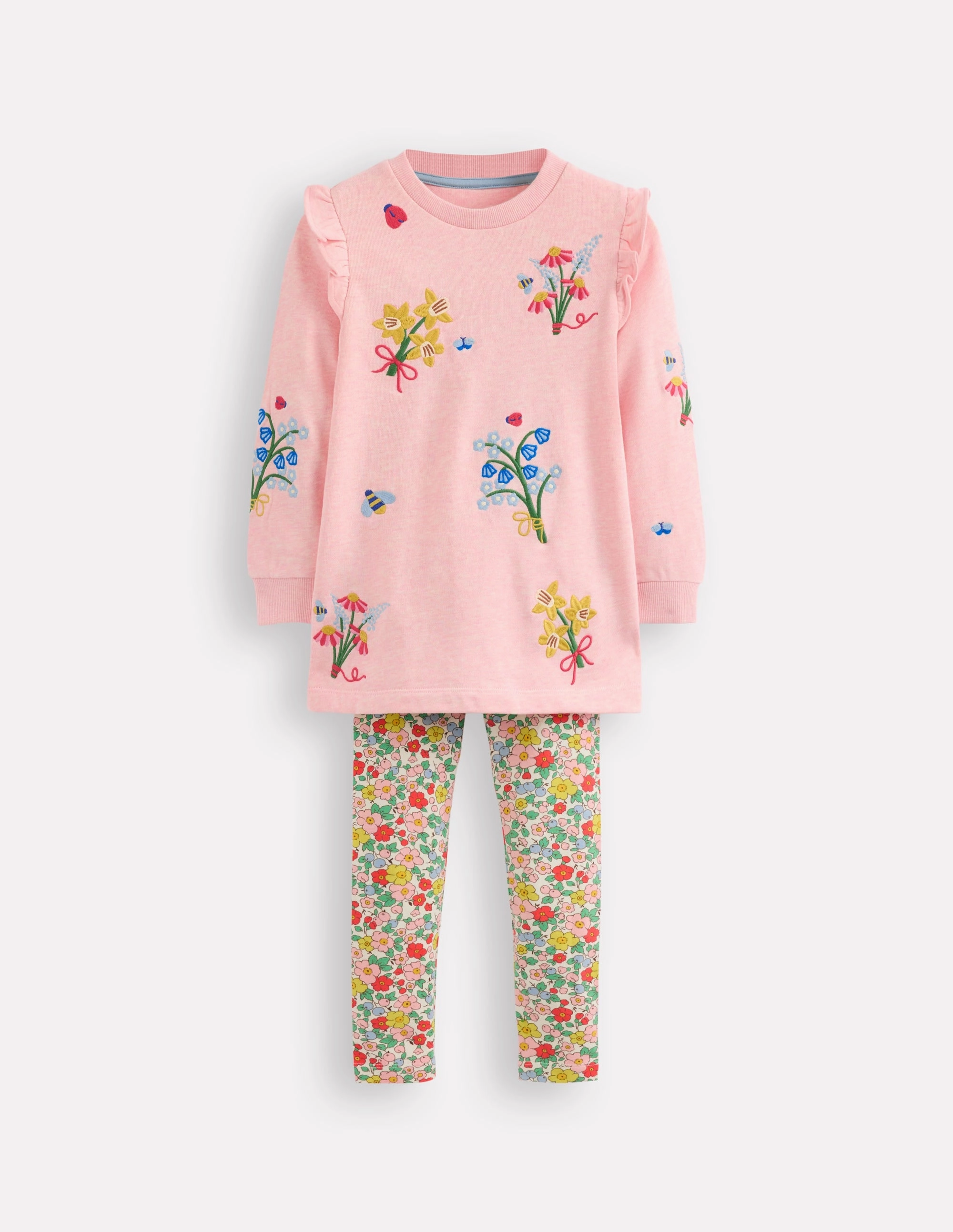 Heart Pocket Tunic Set-Chalk Pink Marl Flowers Casual Style Wear Sporty Comfort