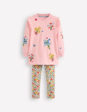 Heart Pocket Tunic Set-Chalk Pink Marl Flowers Casual Style Wear Sporty Comfort