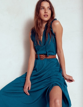 Sunset Look Aria Broderie Trim Midi Dress-Harbour Blue