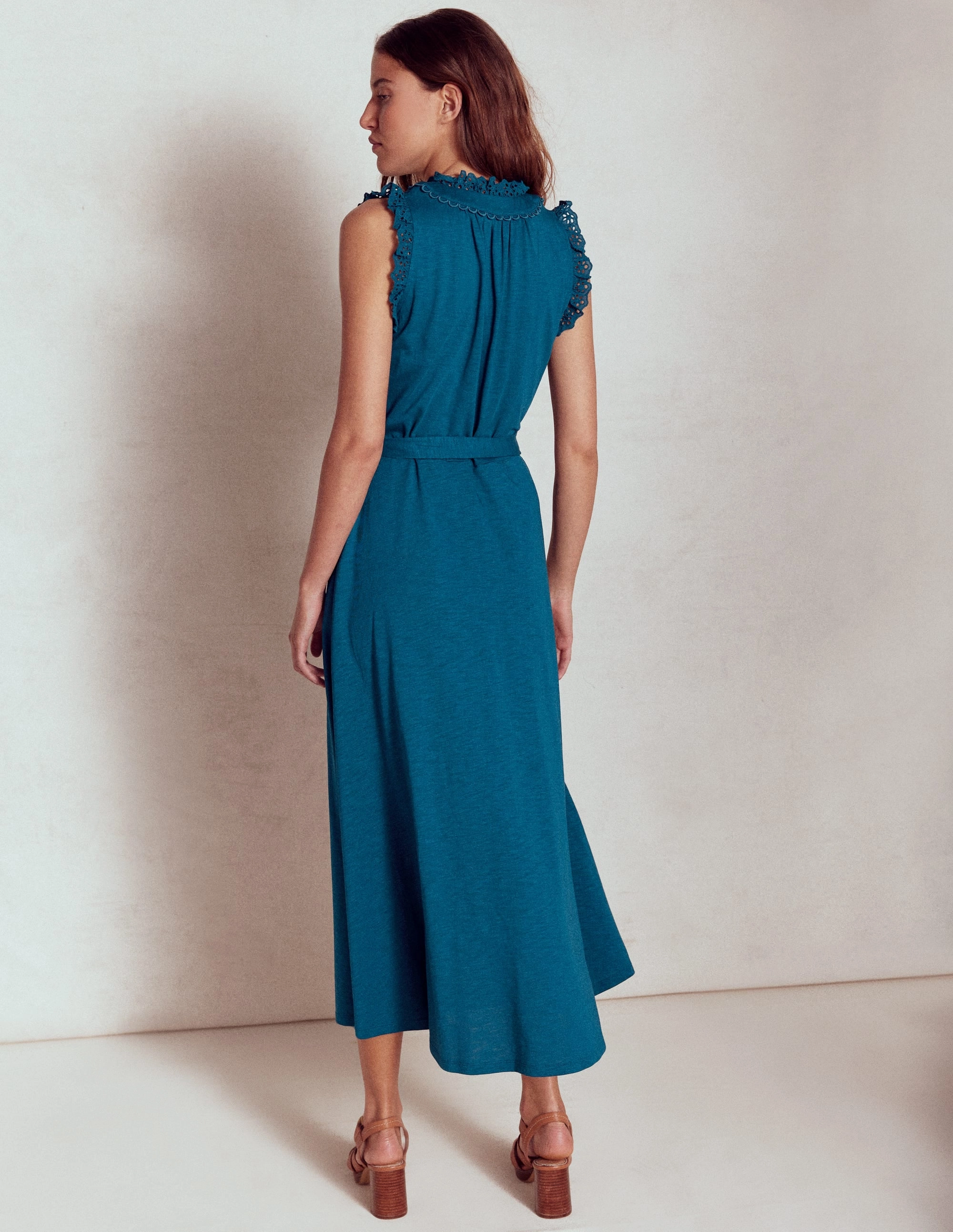 Aria Broderie Trim Midi Dress-Harbour Blue Versatile Layers