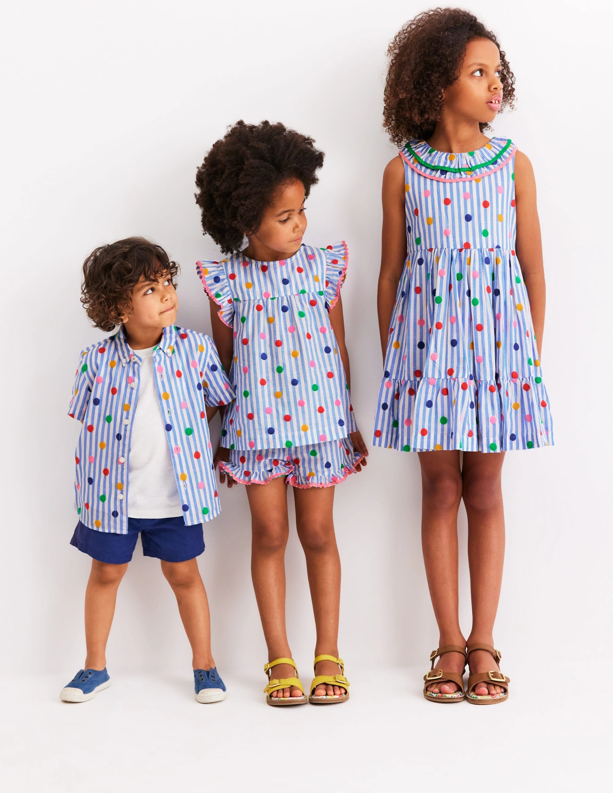 Ruffle Neck Woven Dress-Peacock Plume Blue Spot Smooth Motion