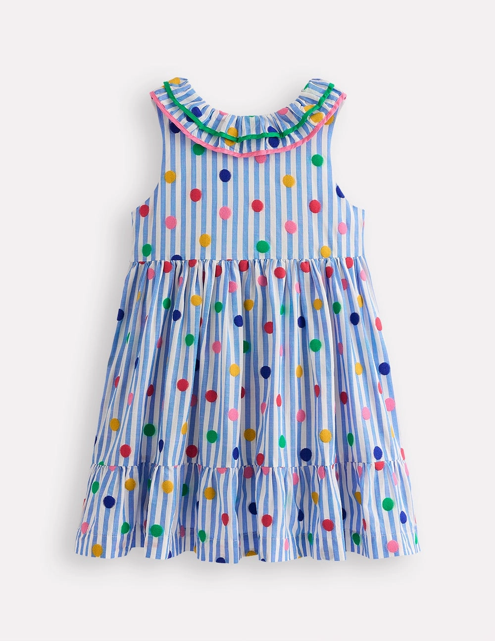 Ruffle Neck Woven Dress-Peacock Plume Blue Spot Perfect Fit
