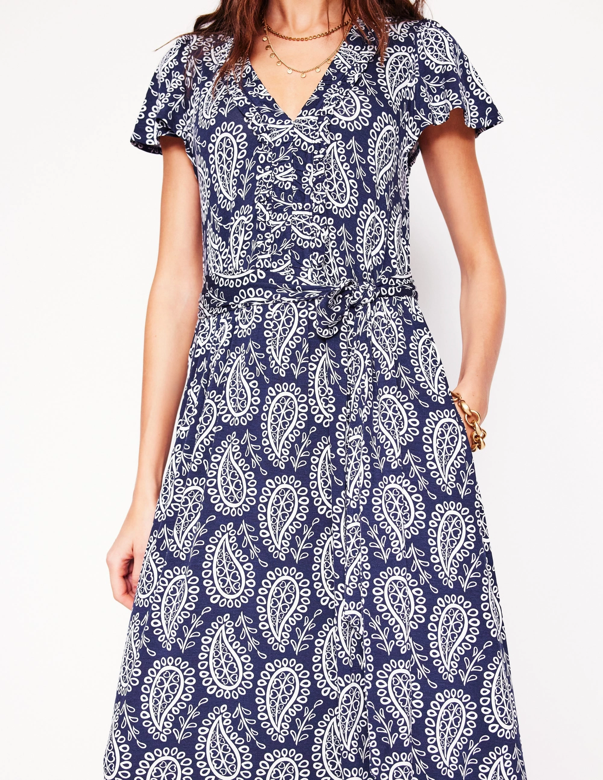 Nicola Jersey Tea Dress-French Navy,  Paisley Heart Style focused Elastic Fit