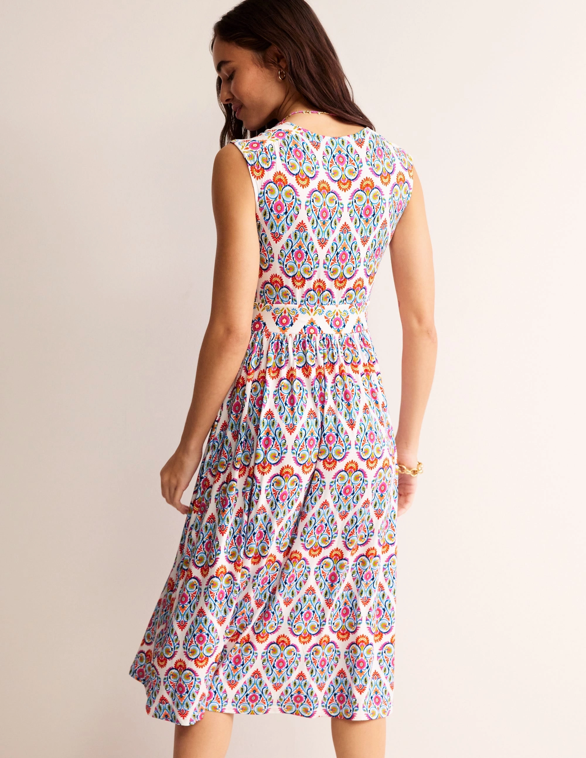 Modern Design Resort Vibes Thea Sleeveless Midi Dress-Multi, Flora Stamp
