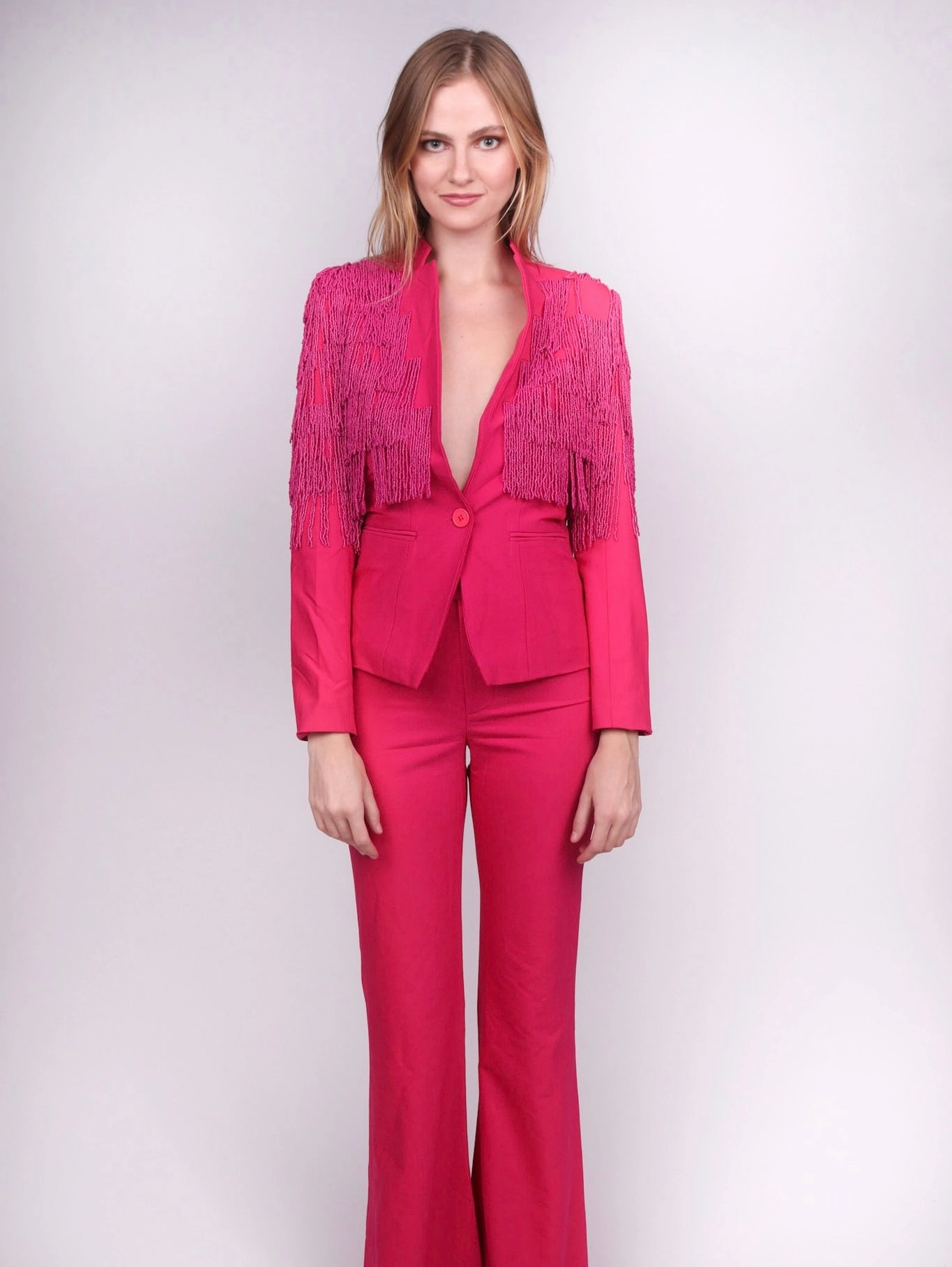Any Old Iron Pink Fringe Suit Business Look