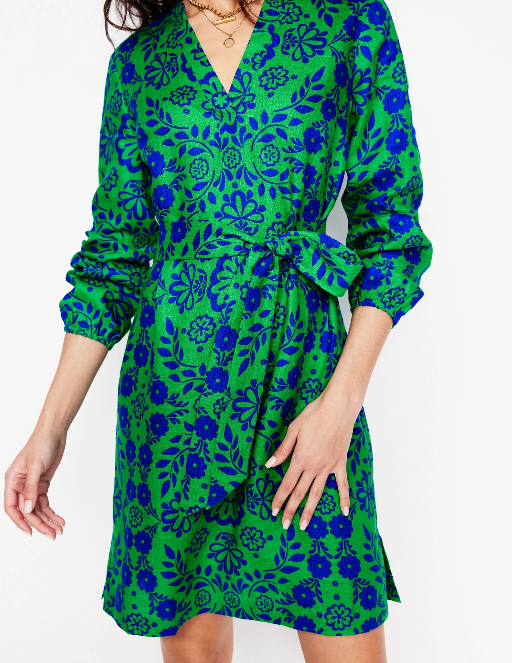 Versatile and Comfortable Pure Piece Cleo Linen Tie Waist Dress-Aleo, Structured Meadow