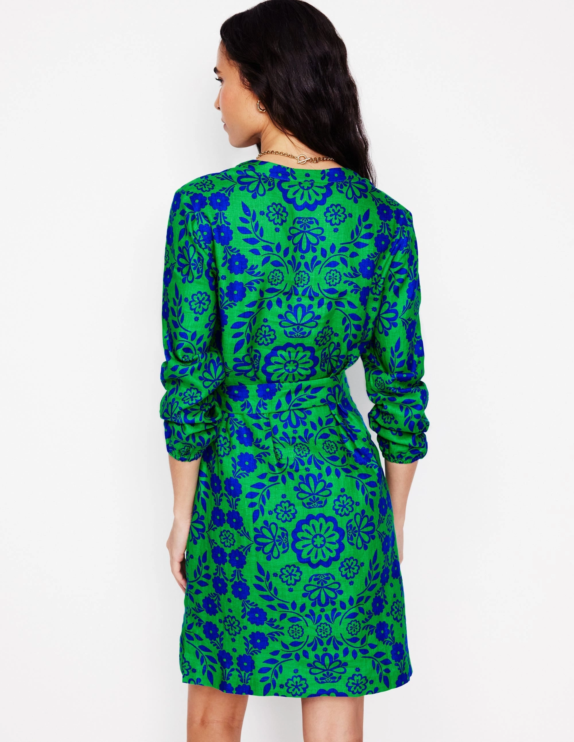 Spring Vibe Water-Repellent-Finish Cleo Linen Tie Waist Dress-Aleo, Structured Meadow