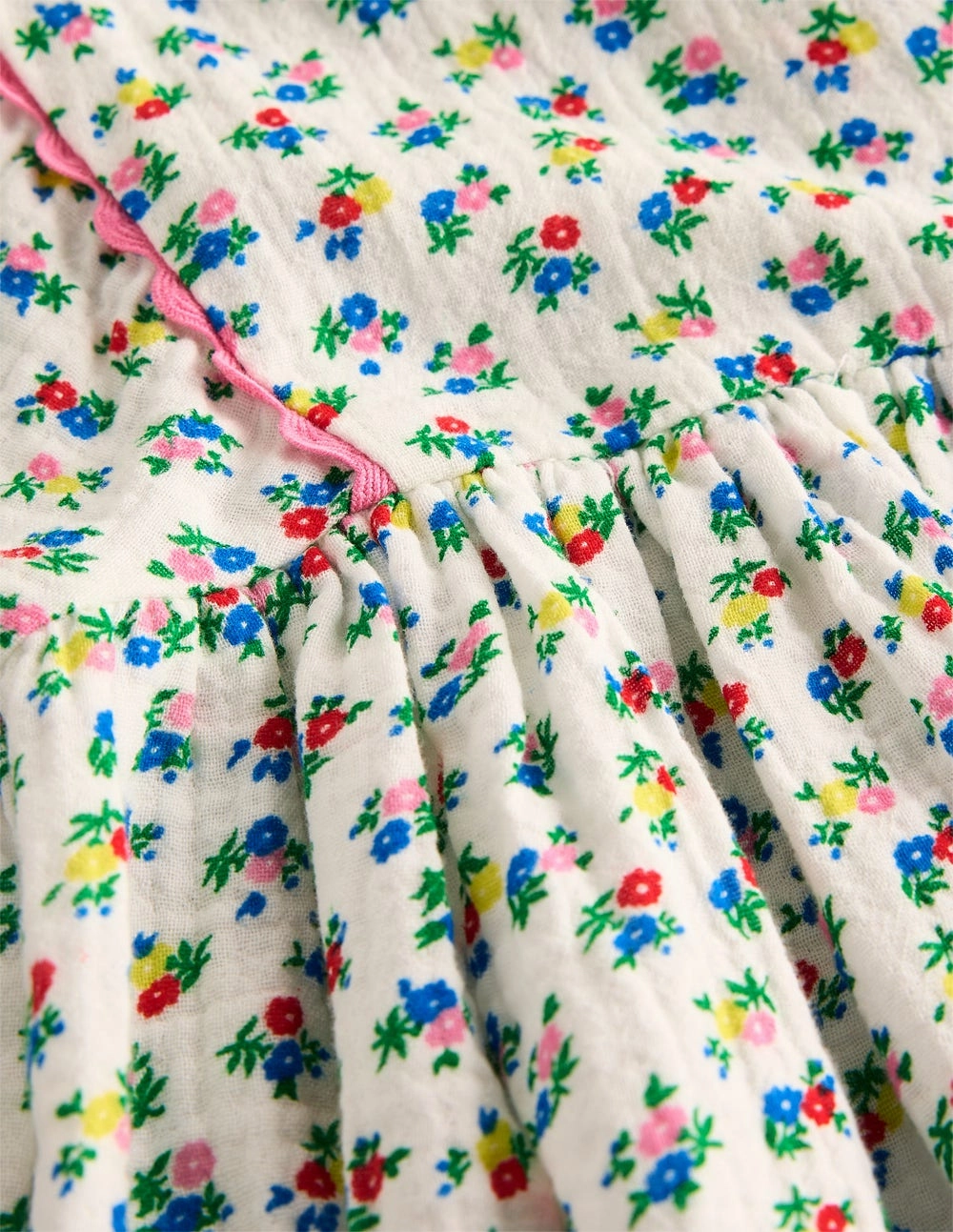 Sustainable-Lining Puff Sleeve Double Cloth Dress-Soft Ivory Ditsy Floral