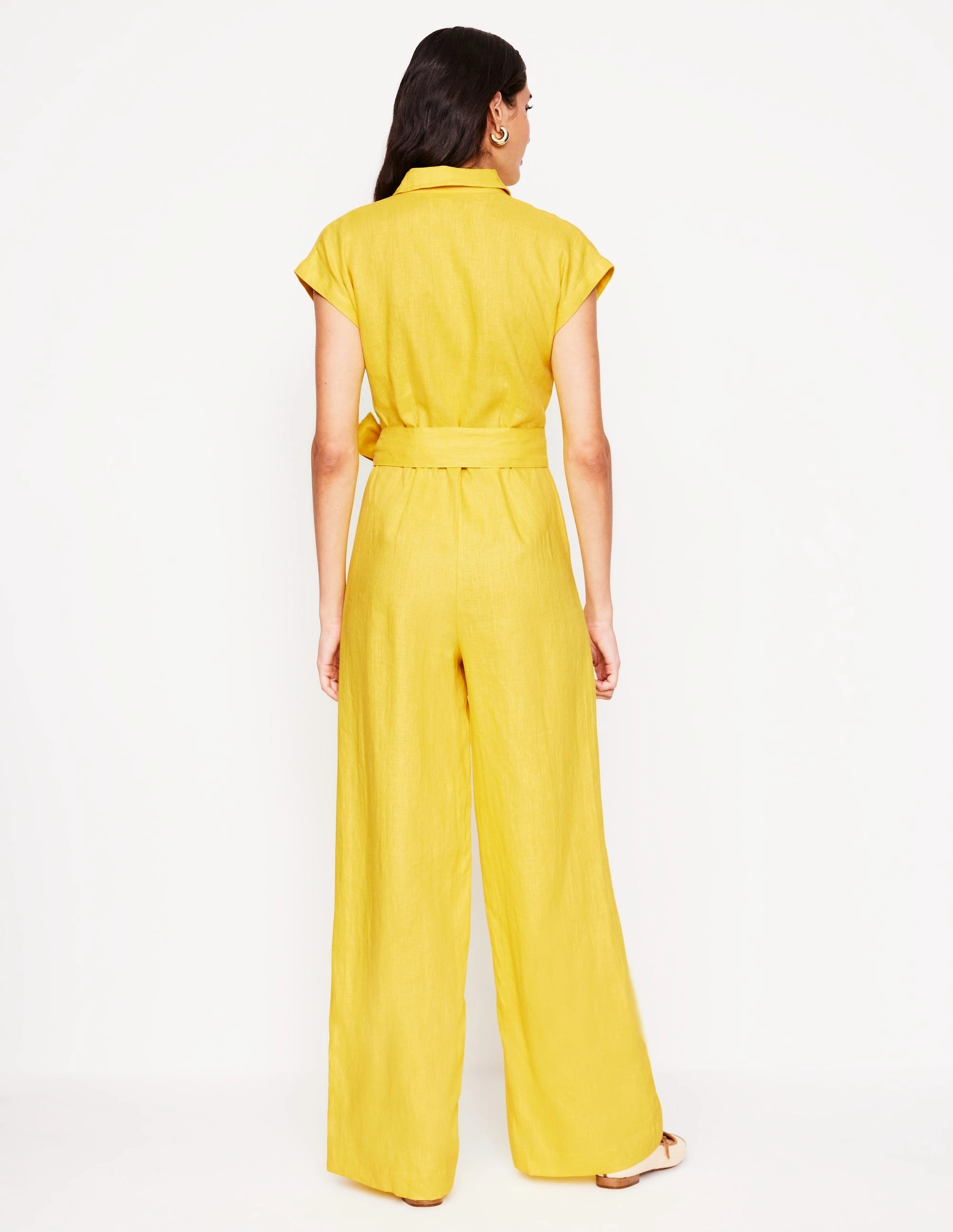 Color Soft Flattering Shape Design Colette Linen Jumpsuit-Pineapple Yellow