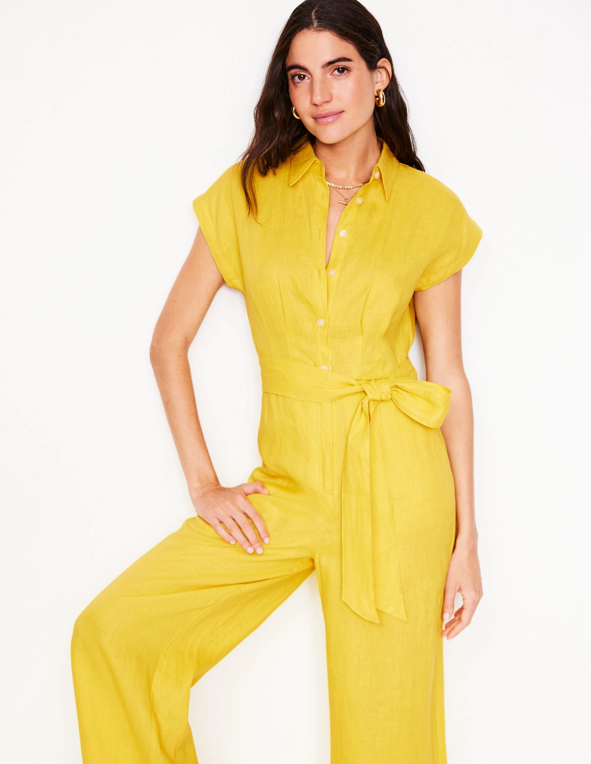 Colette Linen Jumpsuit-Pineapple Yellow Light Weight Fashionable Wear