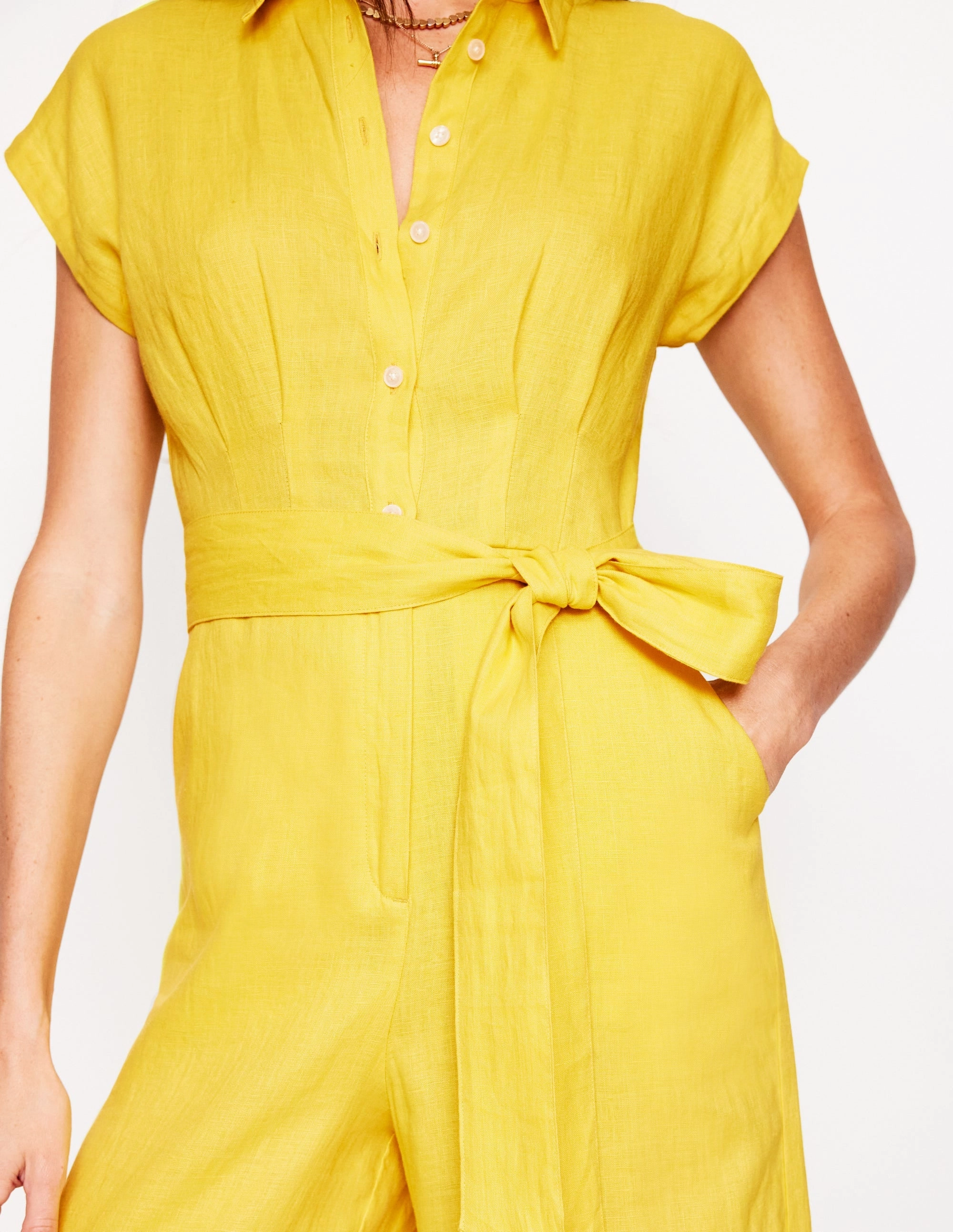 Colette Linen Jumpsuit-Pineapple Yellow understated look Zip Closure