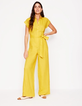 Colette Linen Jumpsuit-Pineapple Yellow Neutral Base