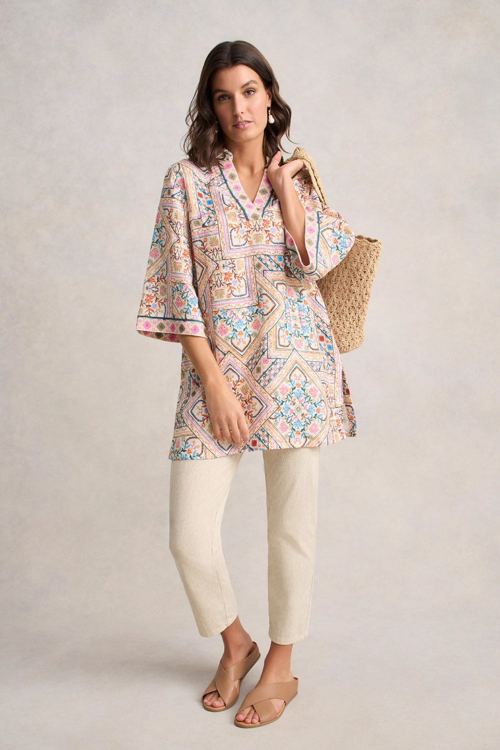 Easy Fit Collared Kaftan - Tile Print