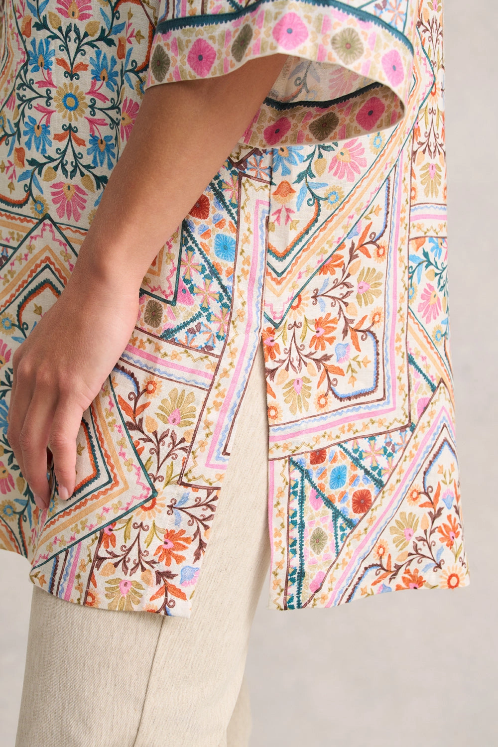 Collared Kaftan - Tile Print Tencel Lyocell Fiber