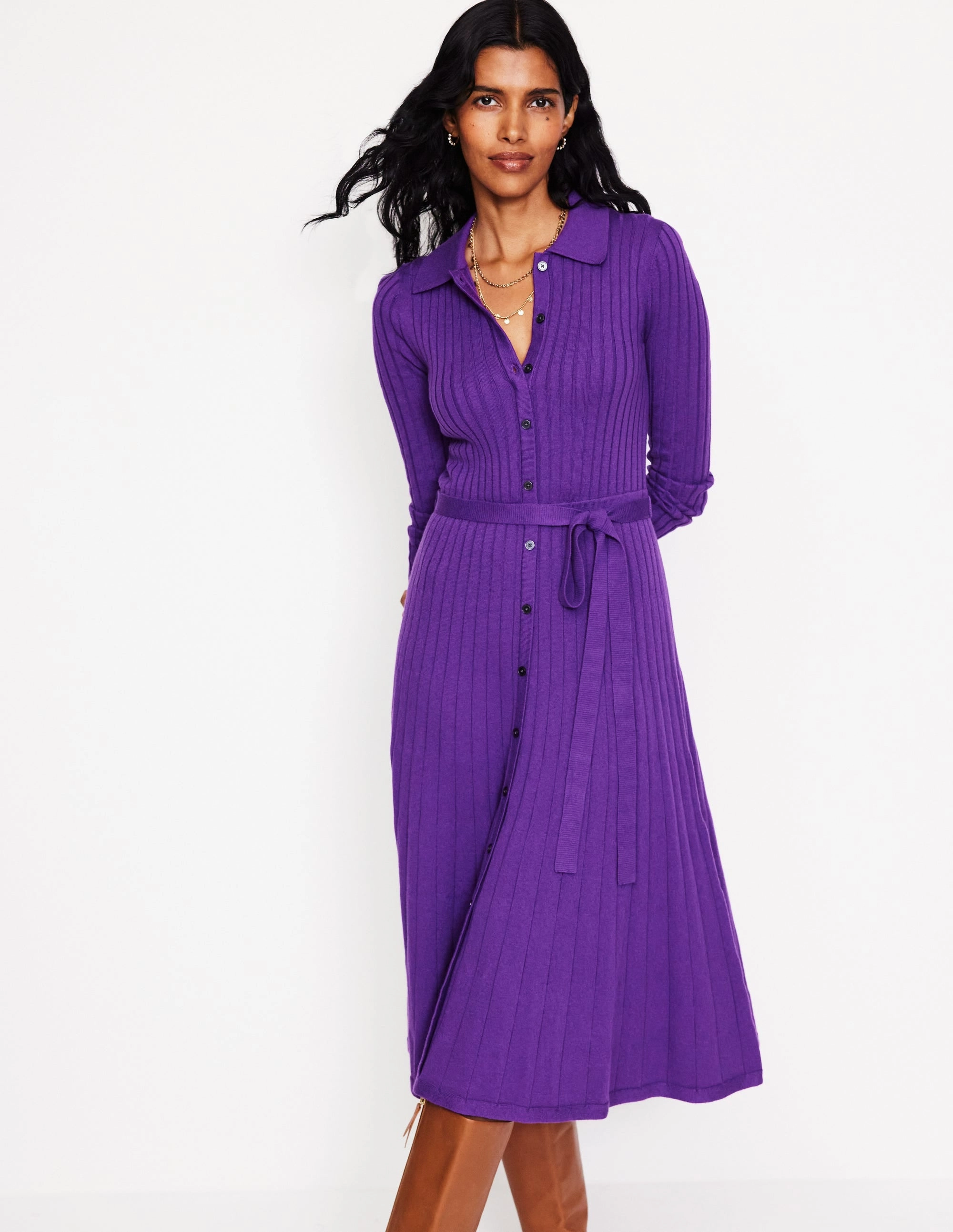Rachel Knitted Shirt Dress-Amethyst Draped Fabric