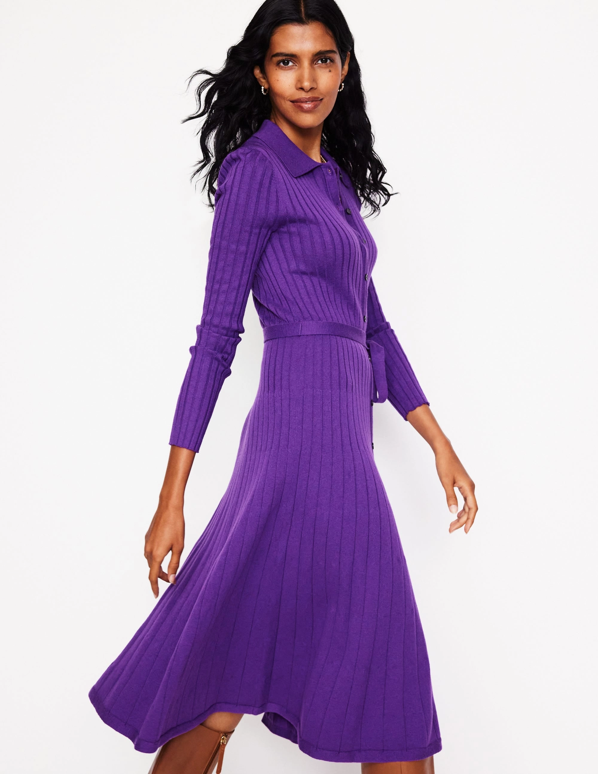 Rachel Knitted Shirt Dress-Amethyst Light Blend Side Slit