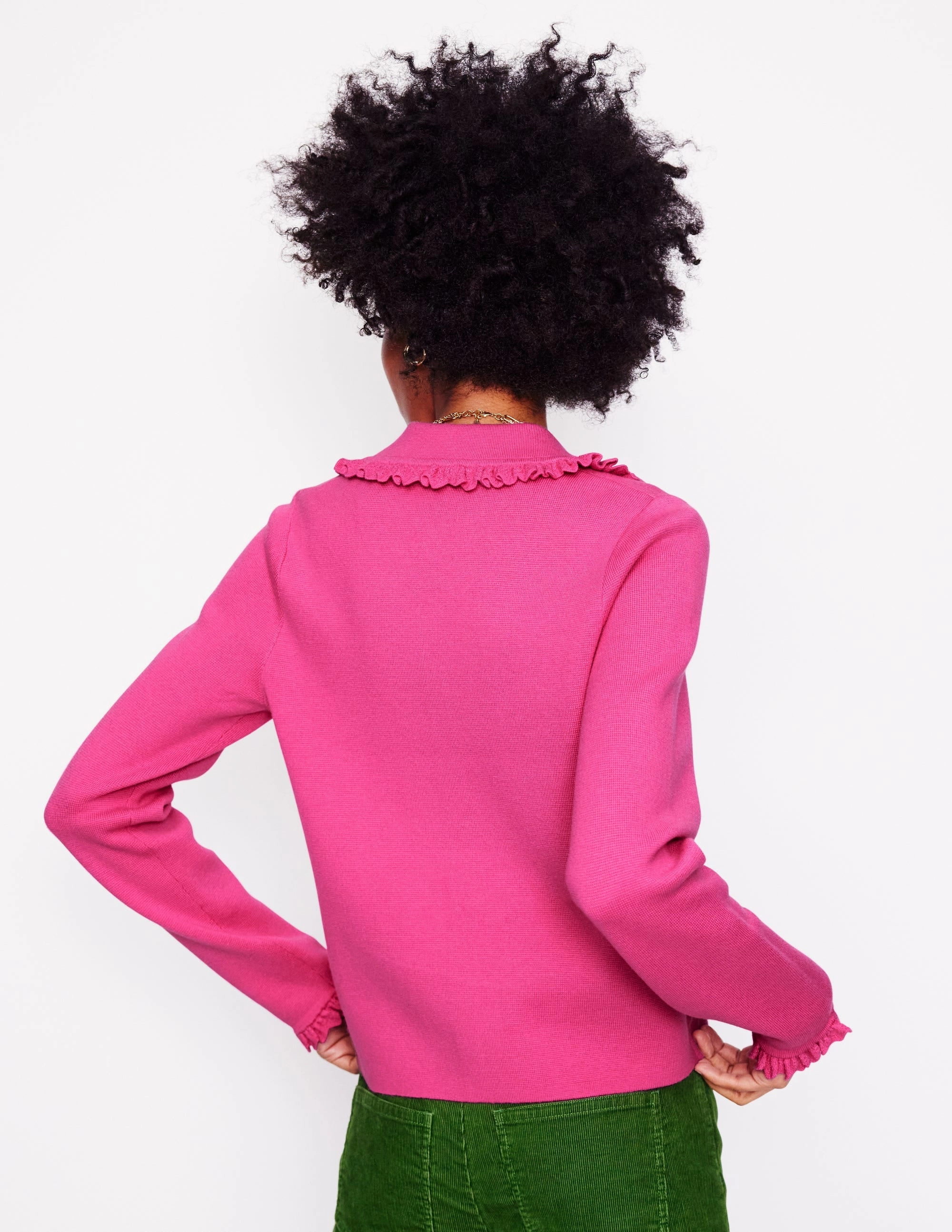 Jessie Frill Collared Cardigan-Sorbet Pink Recycled Polyester Yarn Street Warmth