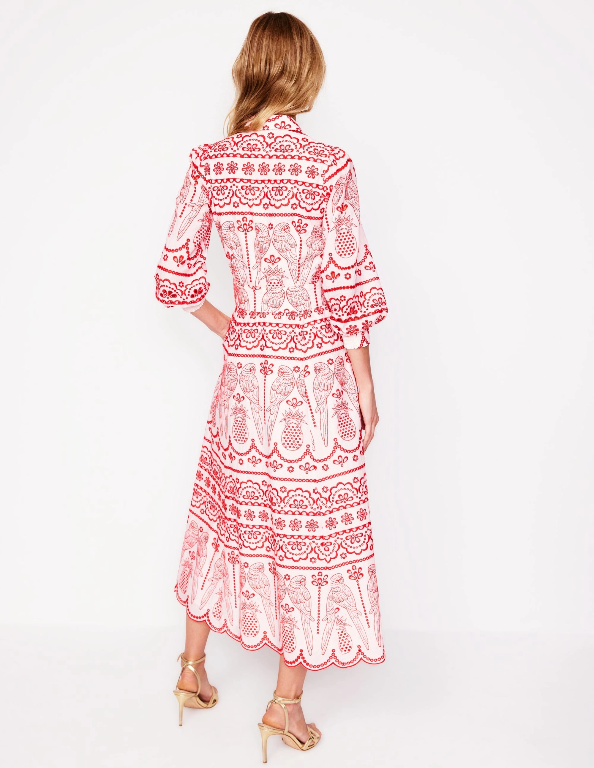 Clara Broderie Shirt Dress-Poppy Red, Parrot Broderie Soft Glide