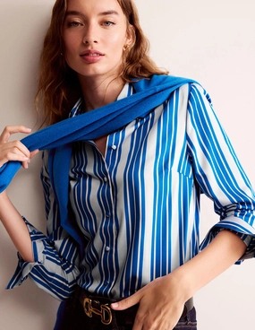 Straight-Fit Woven Shirt-Blue Stripe Work efficiency