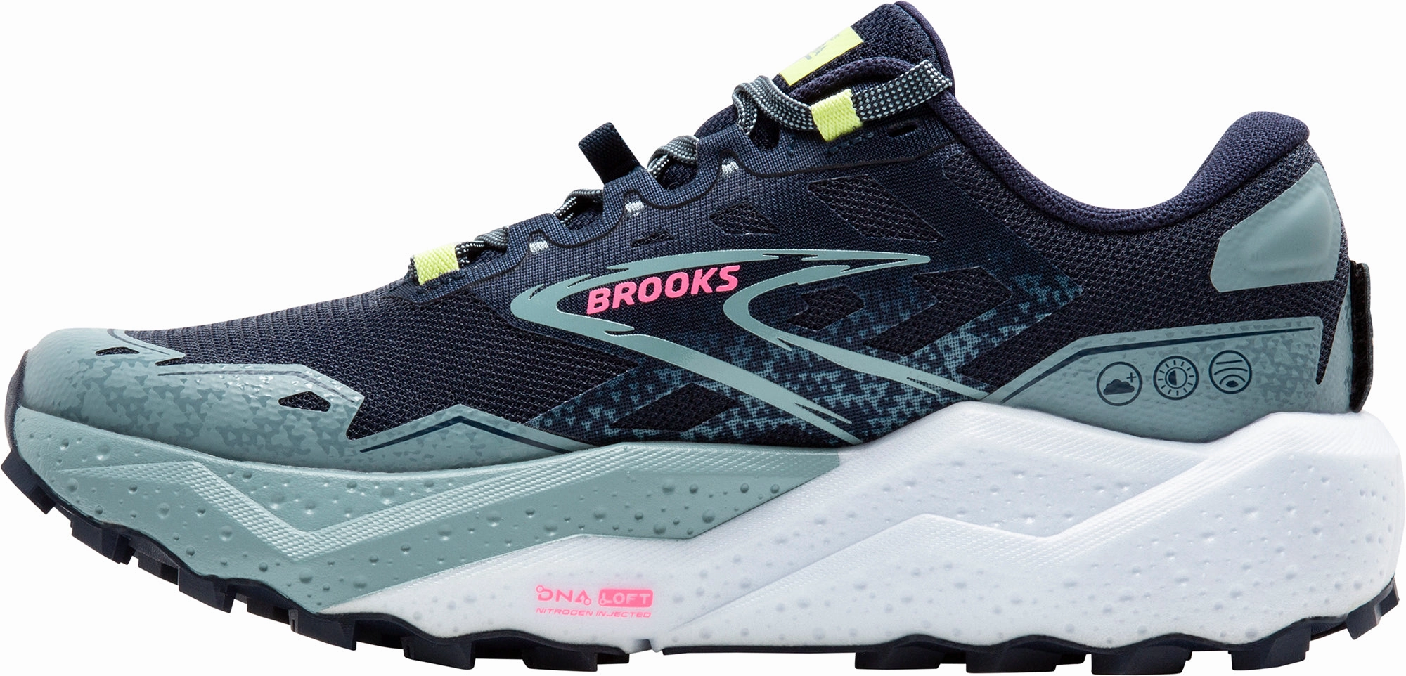 All Weather Performance running in a rope bridge area shoes Brooks Caldera 7 Womens Trail Running Shoes - Navy