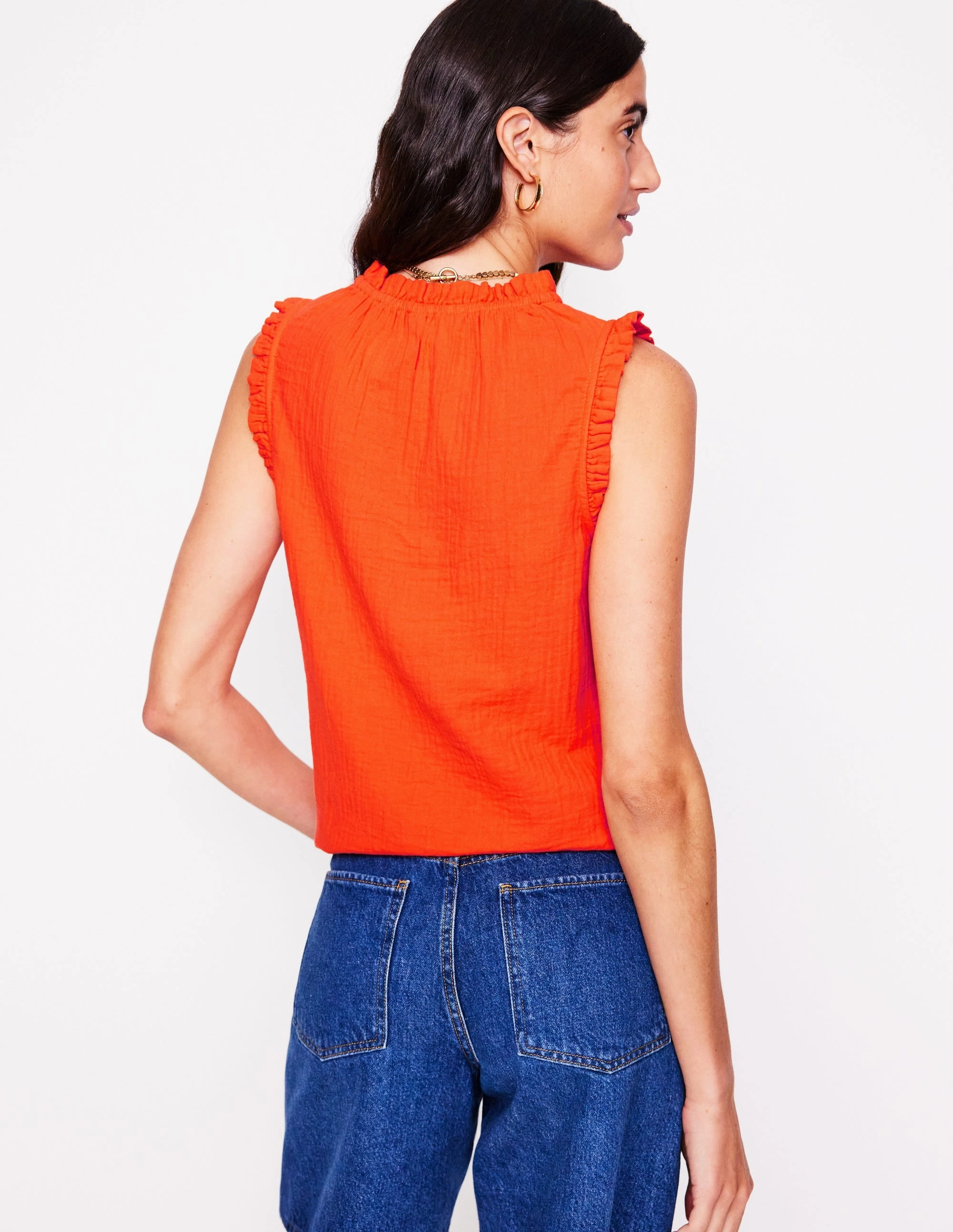 Essential Casual Quick Comfort Design Sophie Ruffle Double Cloth Top-Gladioli Orange