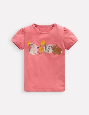 Lightweight Wear Comfy Stretch Puff Sleeve Superstitch Top-Blossom Pink Bunnies