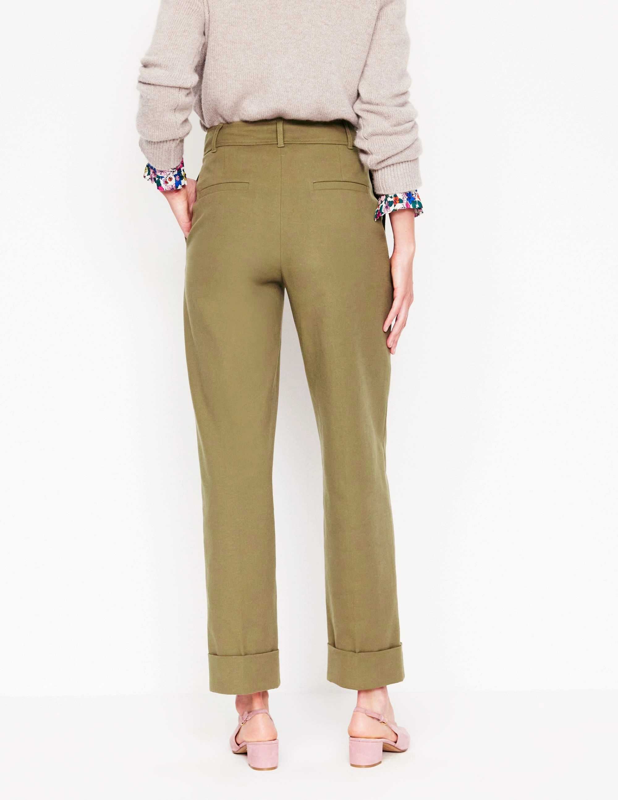 HypoallergenicFabric Functional Stretch Turn Up Trousers-Warm Olive