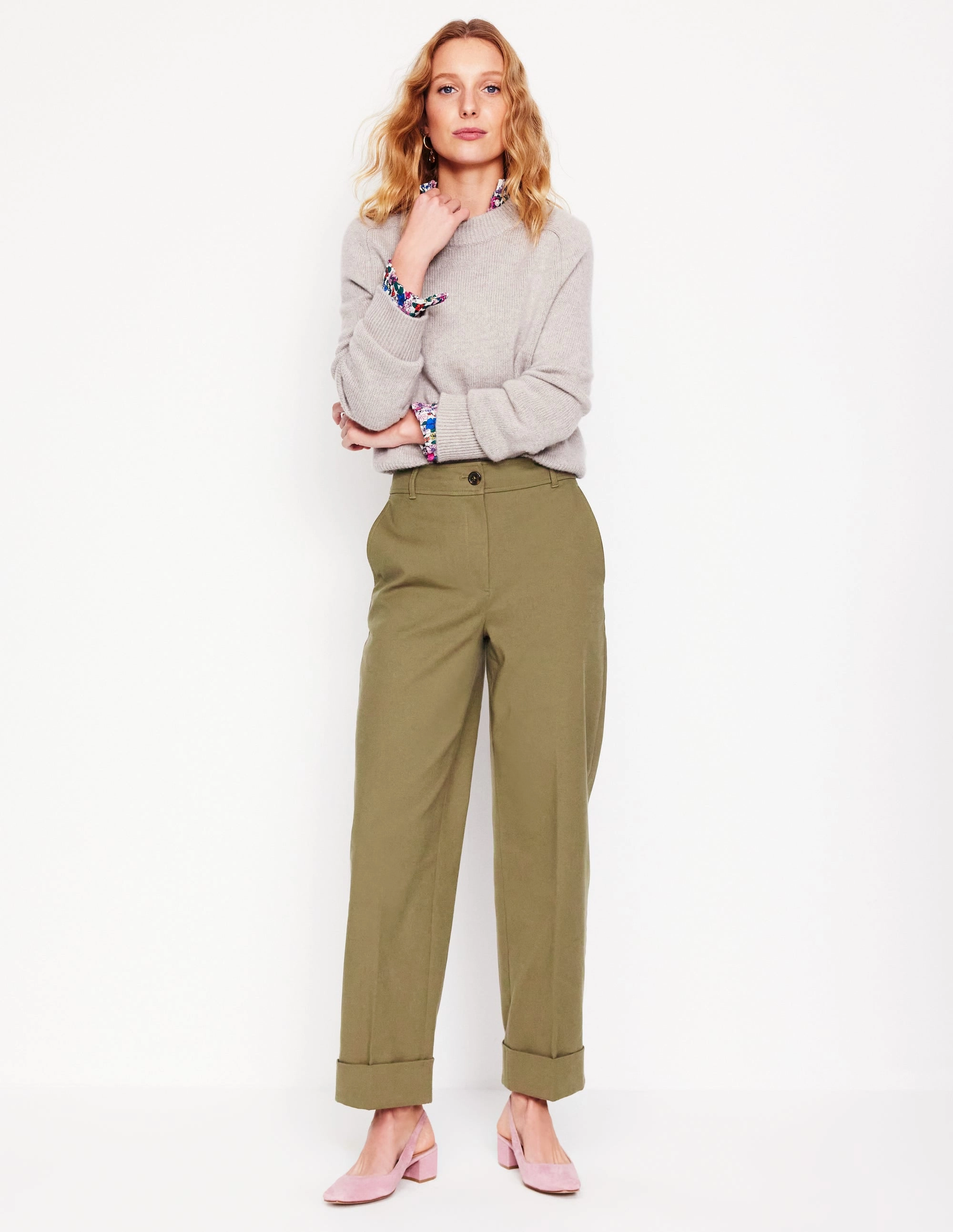 Turn Up Trousers-Warm Olive Non Irritating