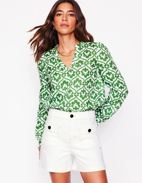 Grace Linen Top-Paradise Green, Ivy Trellis Chic Look Reinforced Shoulder