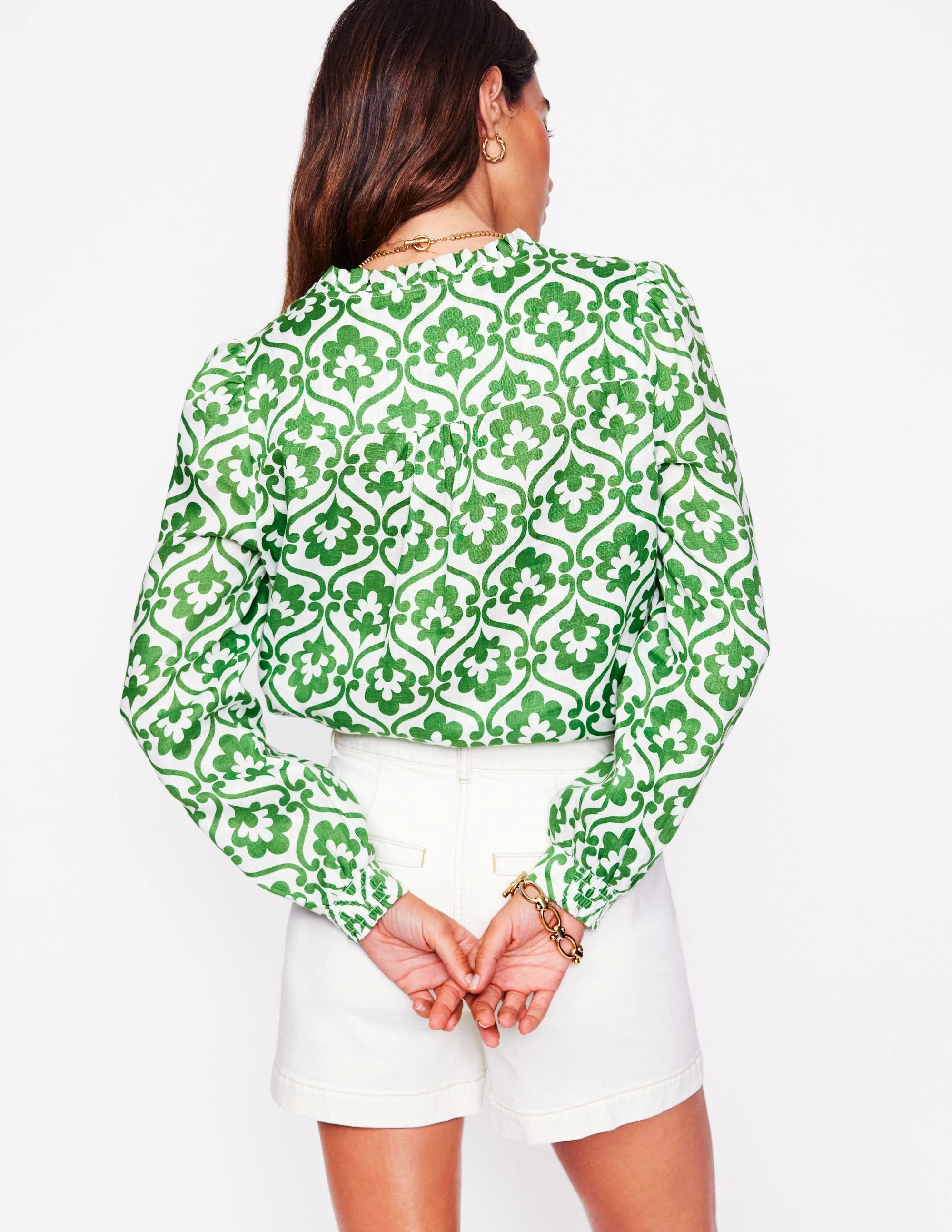 Grace Linen Top-Paradise Green, Ivy Trellis Versatile Performance