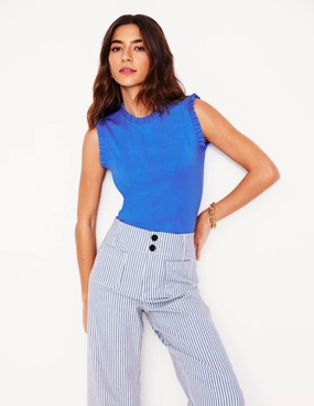 Functional Wearable Cozy and Light Supersoft Frill Detail Vest-Gallery Blue