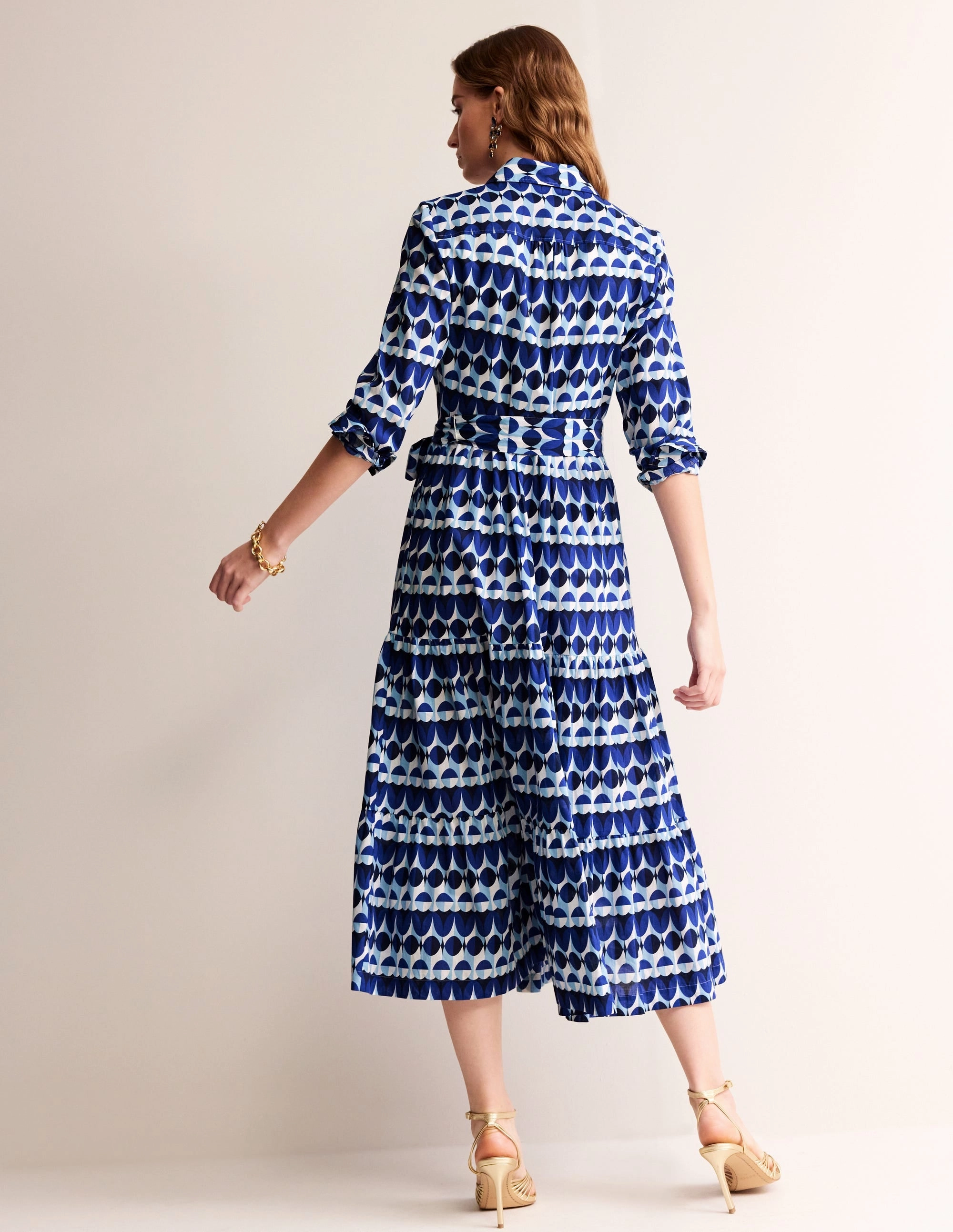 Flo Cotton Midi Shirt Dress-Blue, Abstract Illusion Versatile occasion dress