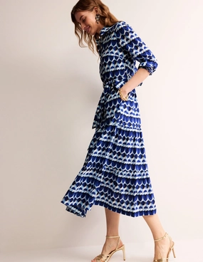 spring fashion Flo Cotton Midi Shirt Dress-Blue, Abstract Illusion