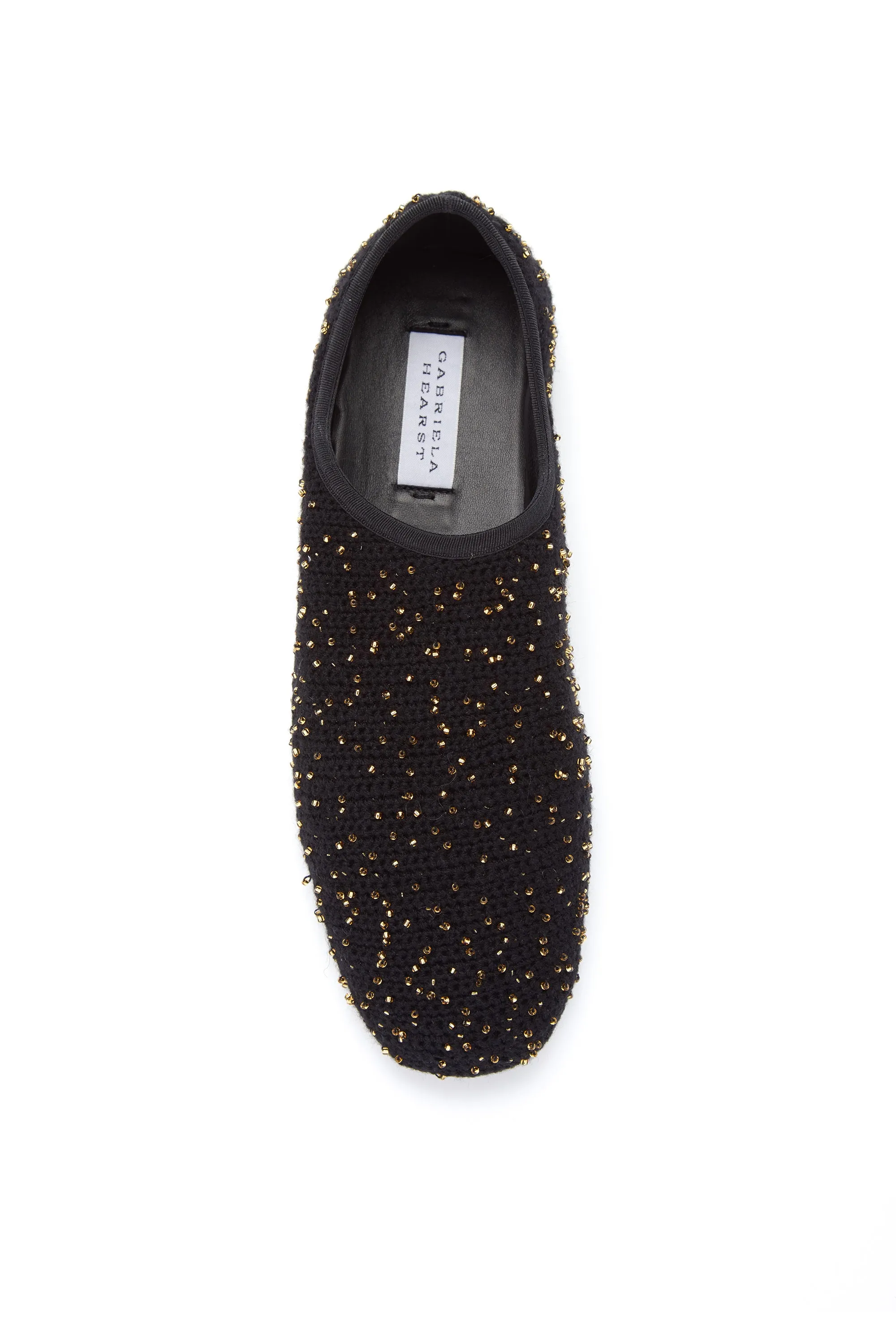 Comfortable Design Callie Knit Ballerina Flat Shoe in Black & Gold Beaded Cashmere