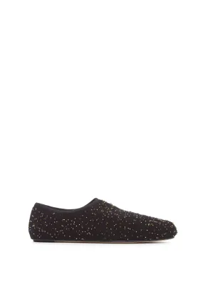 Callie Knit Ballerina Flat Shoe in Black & Gold Beaded Cashmere Lightweight Step Park Leisure