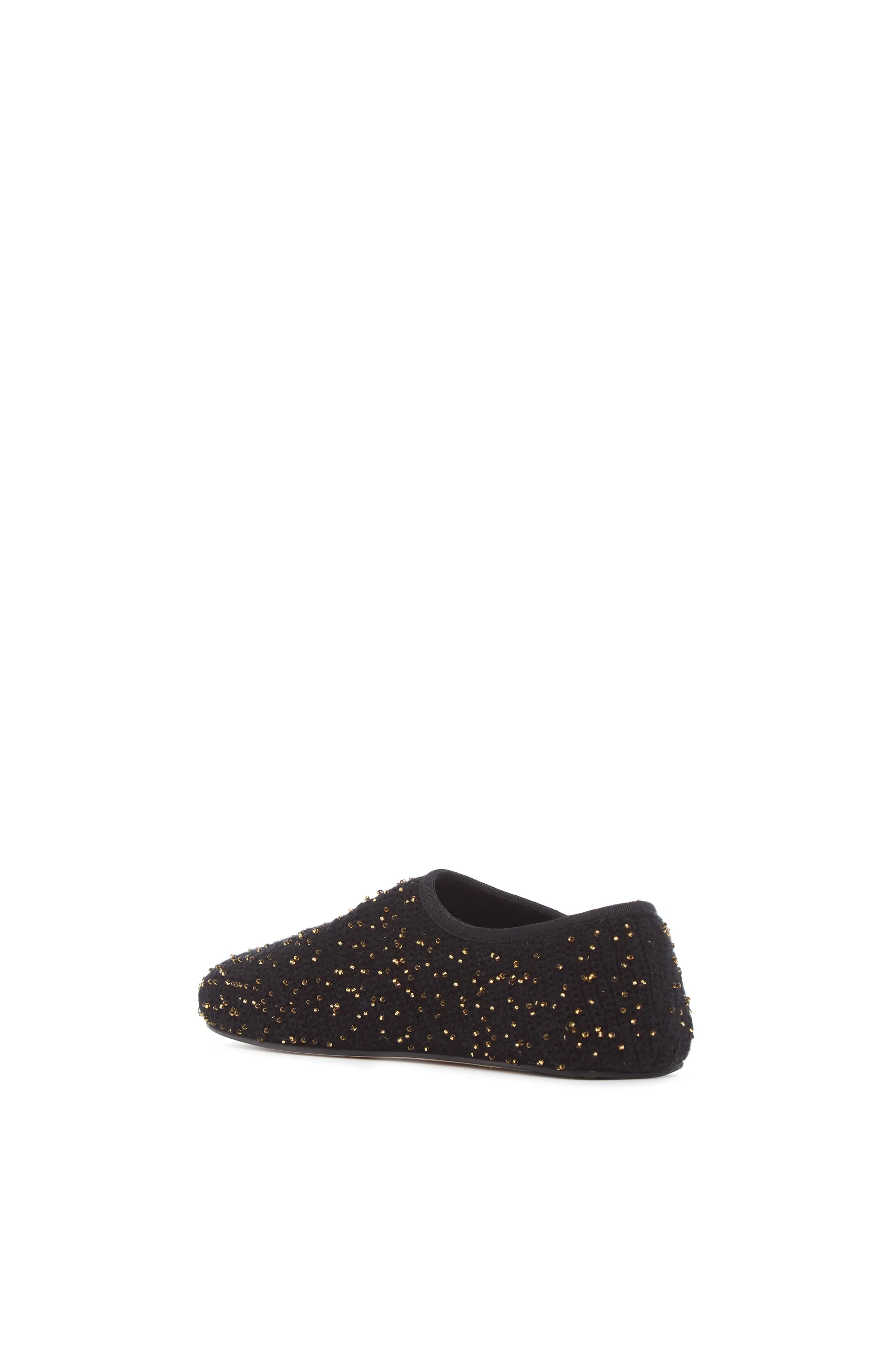 Callie Knit Ballerina Flat Shoe in Black & Gold Beaded Cashmere Family Glow Versatile Cushioning