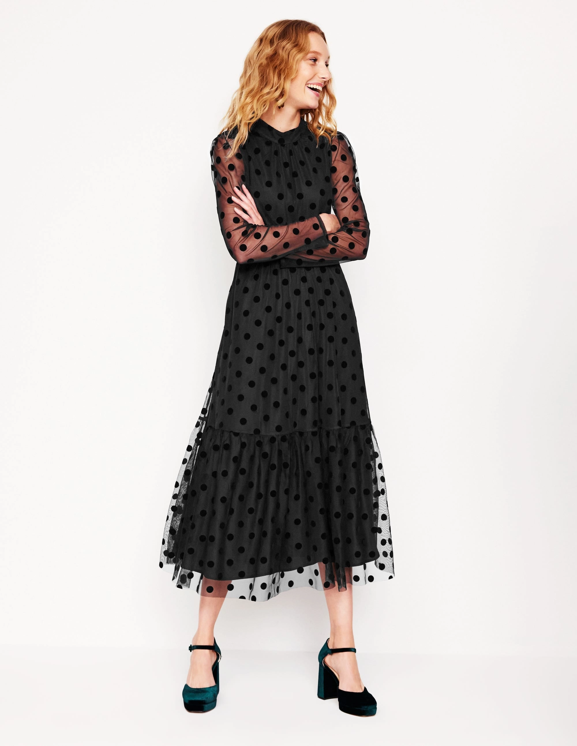 High Neck Tulle Tea Dress-Black Spot Versatile Style Gender Fluid