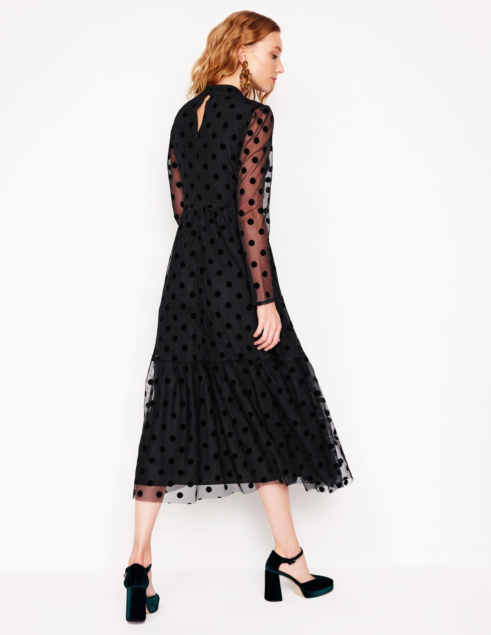 Casual Comfort Wear Stylish day dress High Neck Tulle Tea Dress-Black Spot