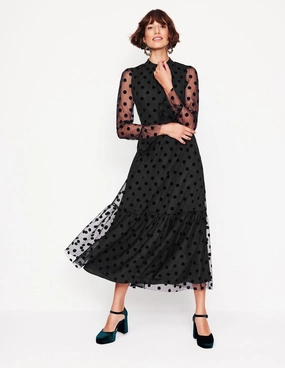 High Neck Tulle Tea Dress-Black Spot Chill Wear