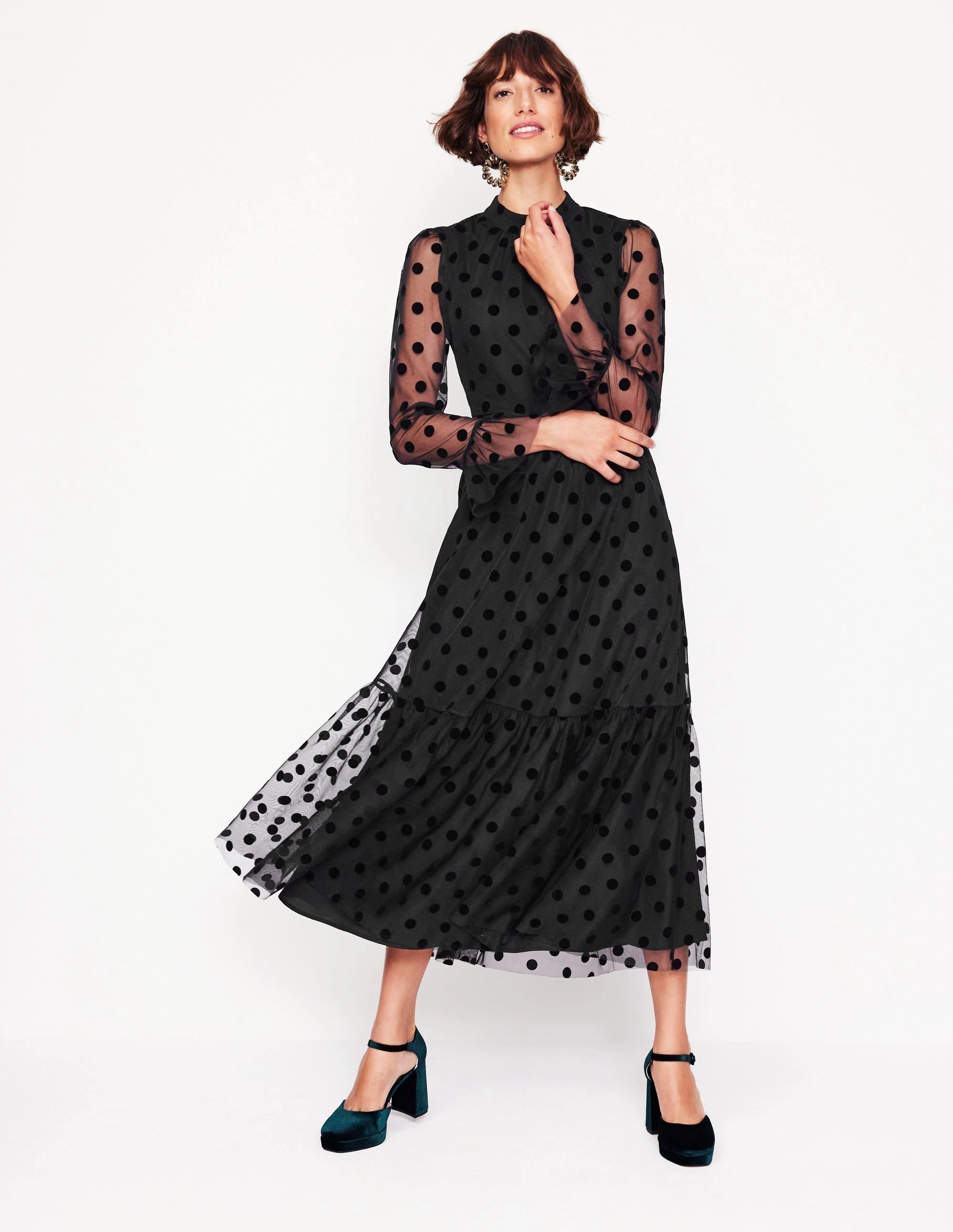 High Neck Tulle Tea Dress-Black Spot Chill Wear